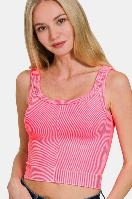 Zenana Washed Ribbed Scoop Neck Wide Strap Tank-TOPS / DRESSES-[Adult]-[Female]-N Coral Fuchsia-S/M-2022 Online Blue Zone Planet