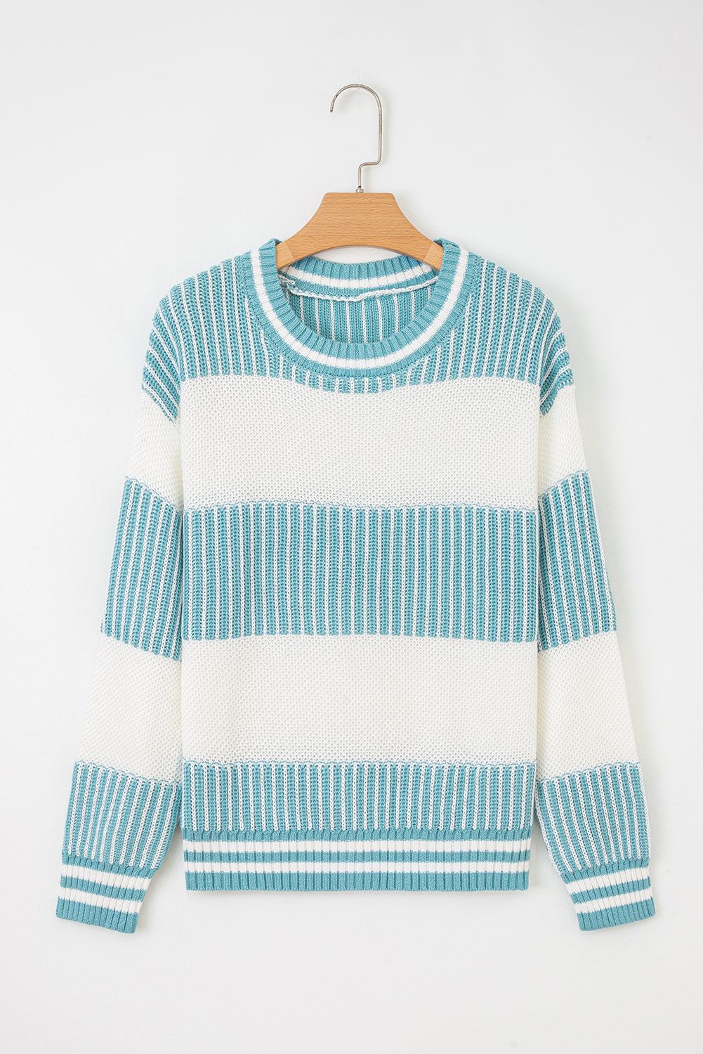 Brown Two Tone Striped Patchwork Drop Shoulder Loose Sweater-TOPS / DRESSES-[Adult]-[Female]-2022 Online Blue Zone Planet