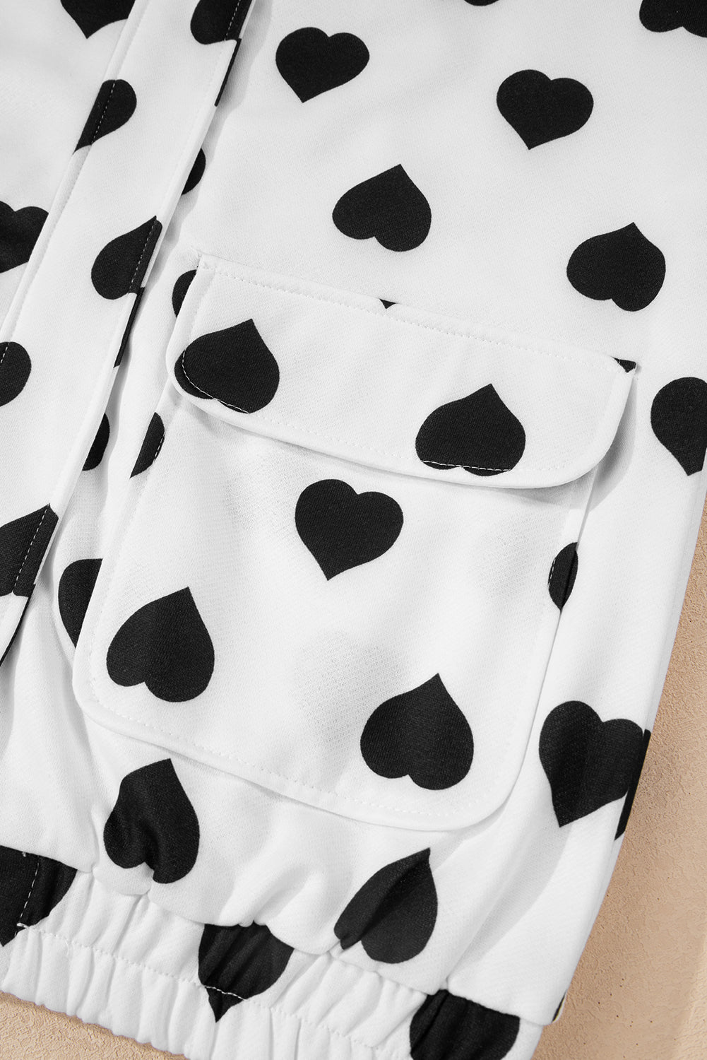 White Double Flap Pocket Heart Print Collar Zip Jacket-Outerwear/Jackets-[Adult]-[Female]-2022 Online Blue Zone Planet