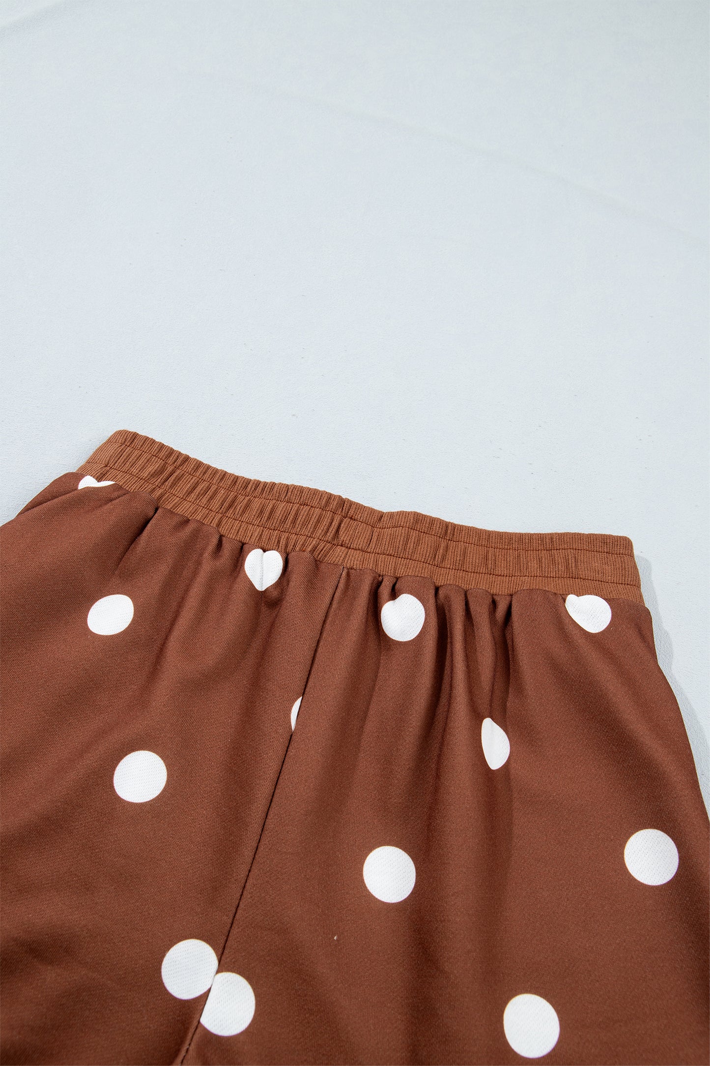 Brown Polka Dot Raw Hem Relaxed Pullover Loose Skort Two Piece Set-Two Piece Sets/Short Sets-[Adult]-[Female]-2022 Online Blue Zone Planet