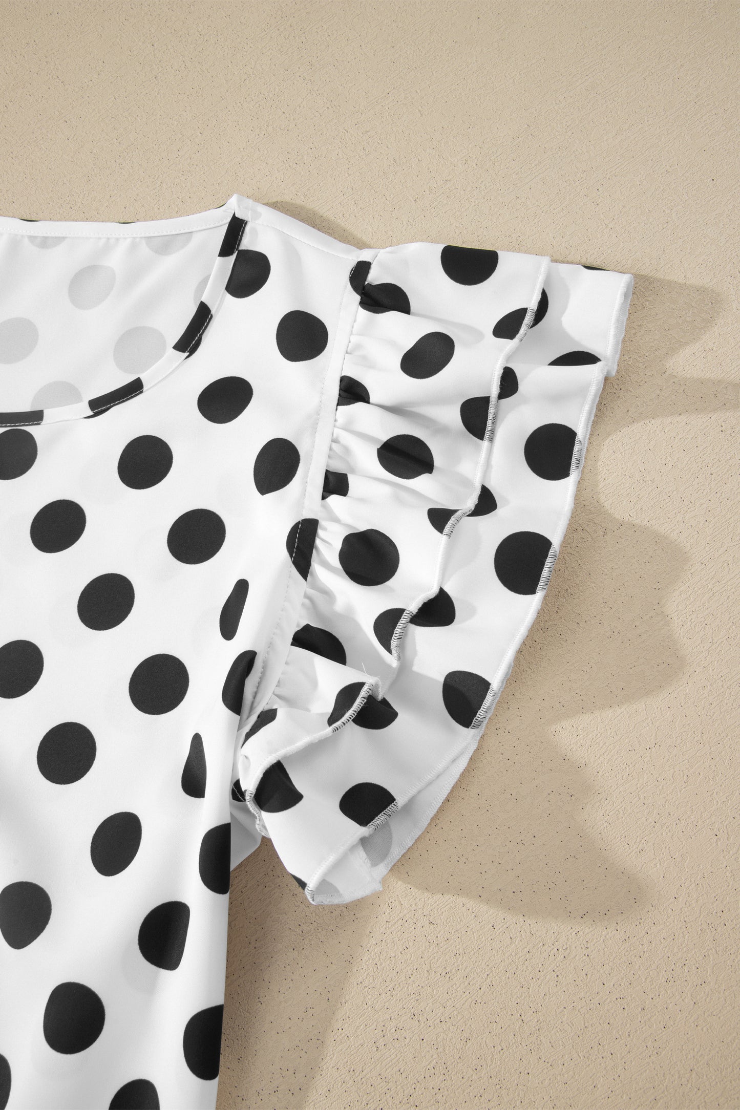 White Polka Dot Print Ruffled Short Sleeve Blouse-Tops/Blouses & Shirts-[Adult]-[Female]-2022 Online Blue Zone Planet