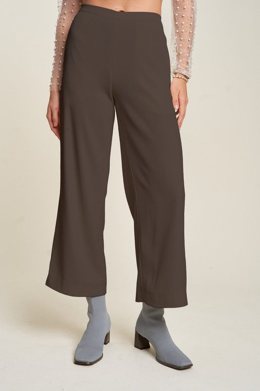 Davi & Dani Wide Leg Mid-Rise Pants-BOTTOM SIZES SMALL MEDIUM LARGE-[Adult]-[Female]-Chocolate-S-2022 Online Blue Zone Planet