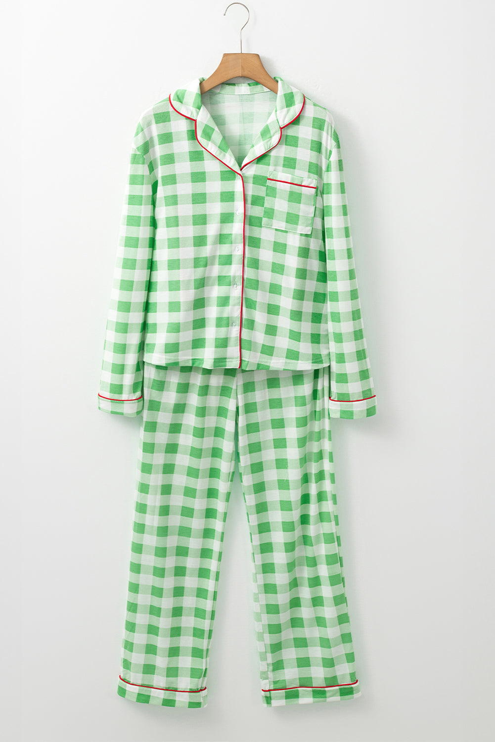 Blue Zone Planet | Light Green Christmas Plaid Print Shirt and Pants Pajama Set-TOPS / DRESSES-[Adult]-[Female]-2022 Online Blue Zone Planet