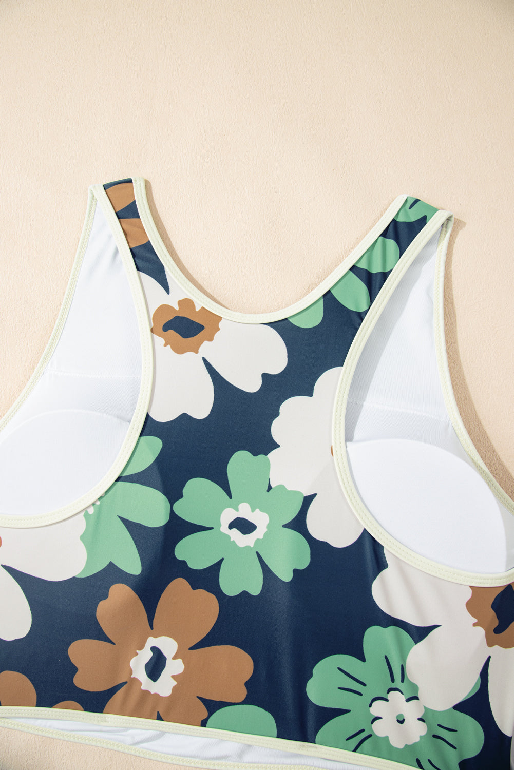 Green Floral Printed Zipped Plus Size Two Pieces Bikini-Plus Size/Plus Size Swimwear-[Adult]-[Female]-2022 Online Blue Zone Planet
