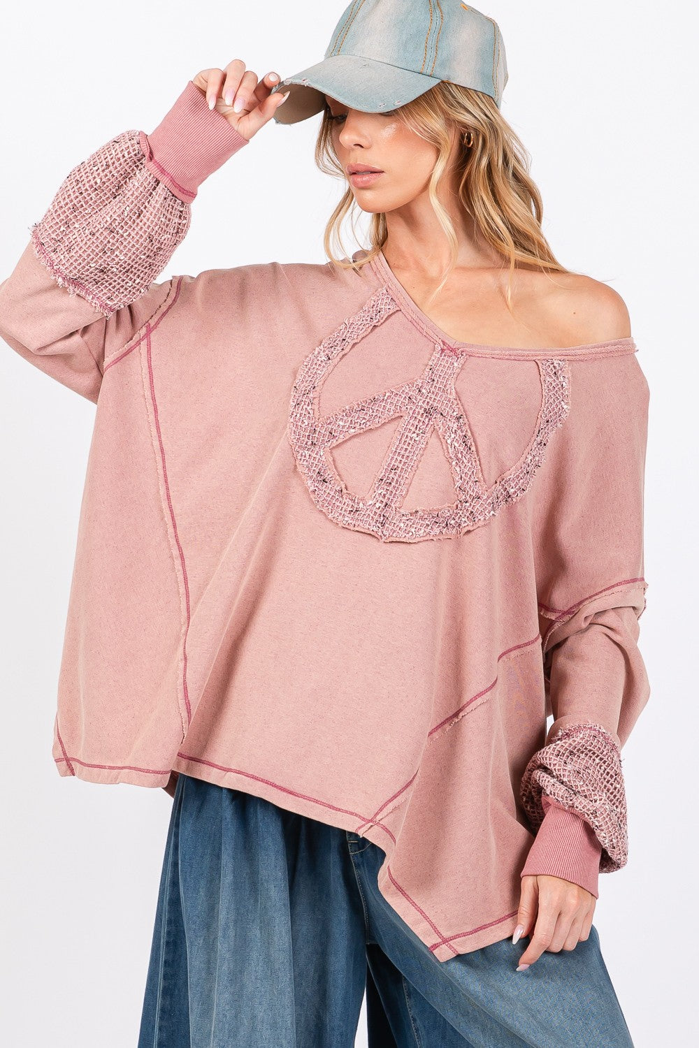 SAGE + FIG Peace Sign Mineral Wash Terry Top-TOPS / DRESSES-[Adult]-[Female]-2022 Online Blue Zone Planet
