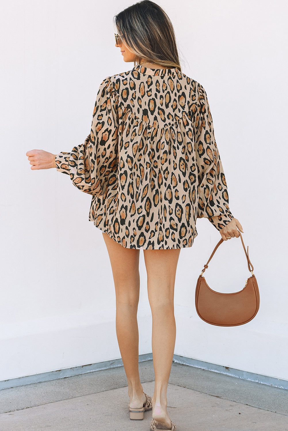 Blue Zone Planet | Jet Stream Oversized Leopard Print Balloon Sleeve Casual Shirt-Tops/Blouses & Shirts-[Adult]-[Female]-2022 Online Blue Zone Planet