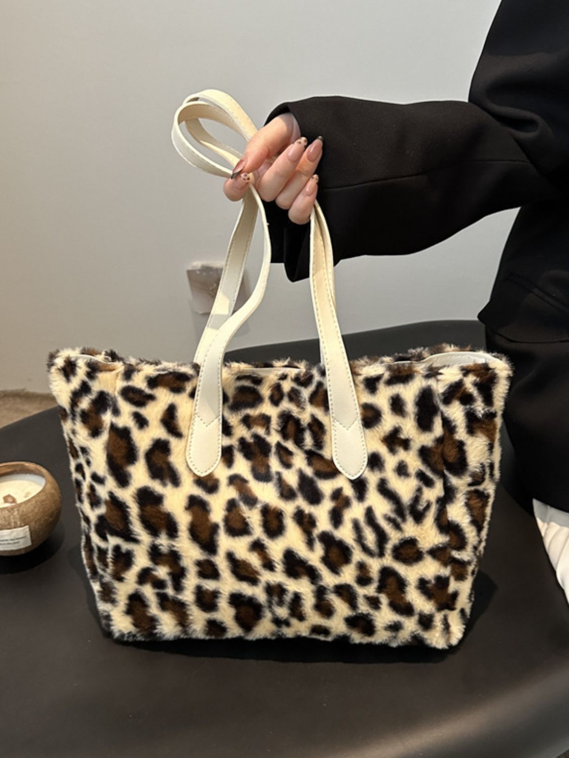 Blue Zone Planet | Leopard Fluff Tote Bag-Handbags-[Adult]-[Female]-2022 Online Blue Zone Planet