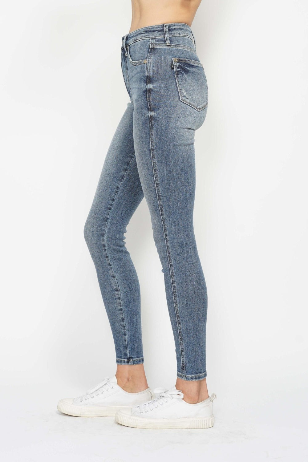 Blue Zone Planet | Judy Blue Full Size Tummy Control Contrast Wash Skinny Jeans-TOPS / DRESSES-[Adult]-[Female]-2022 Online Blue Zone Planet