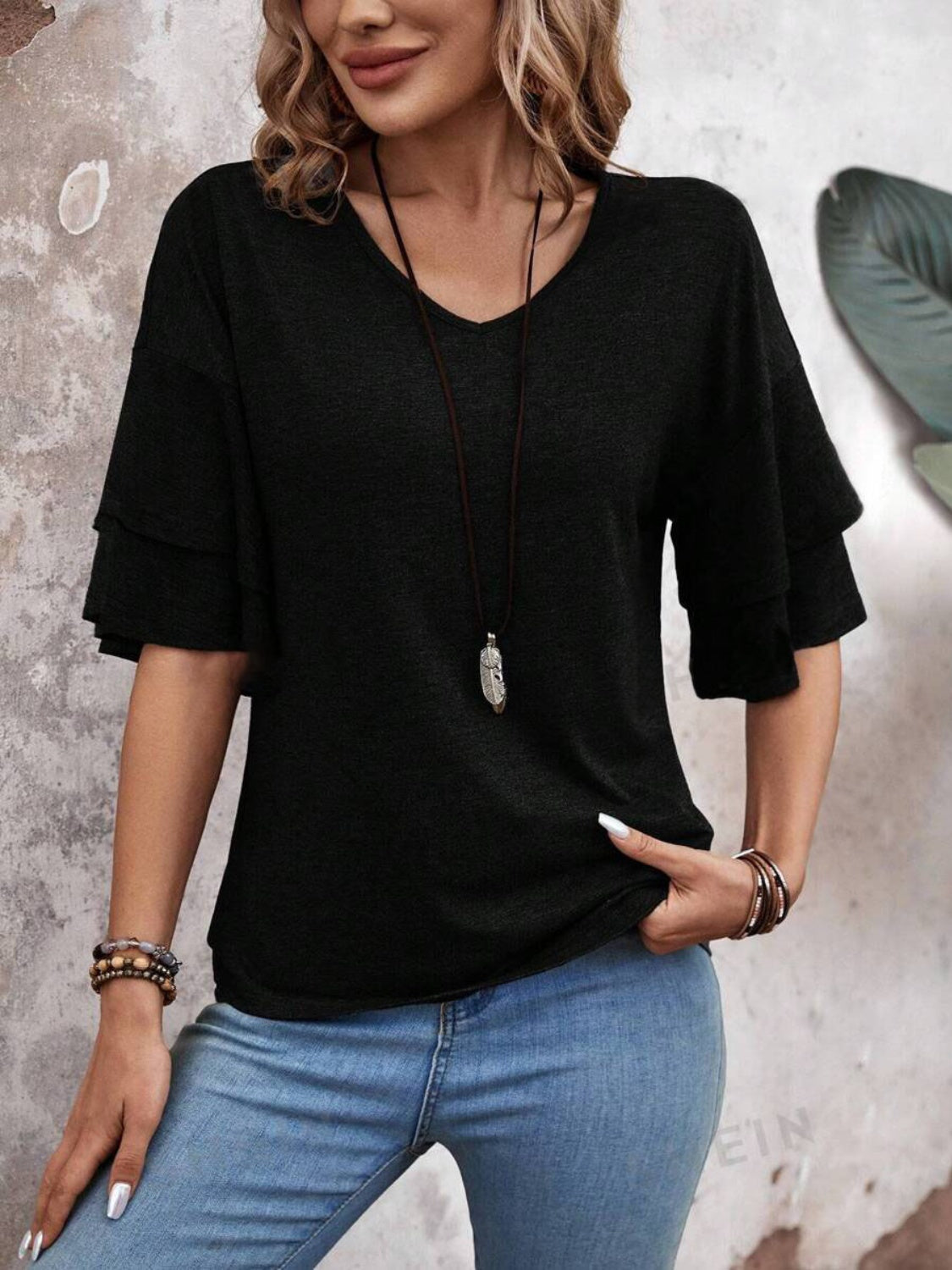 V-Neck Half Sleeve Blouse-TOPS / DRESSES-[Adult]-[Female]-2022 Online Blue Zone Planet