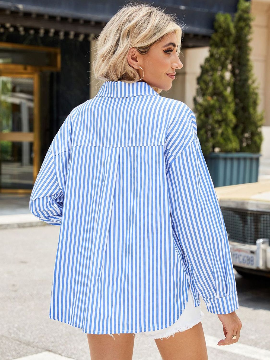 Striped Button Up Long Sleeve Shirt-TOPS / DRESSES-[Adult]-[Female]-2022 Online Blue Zone Planet