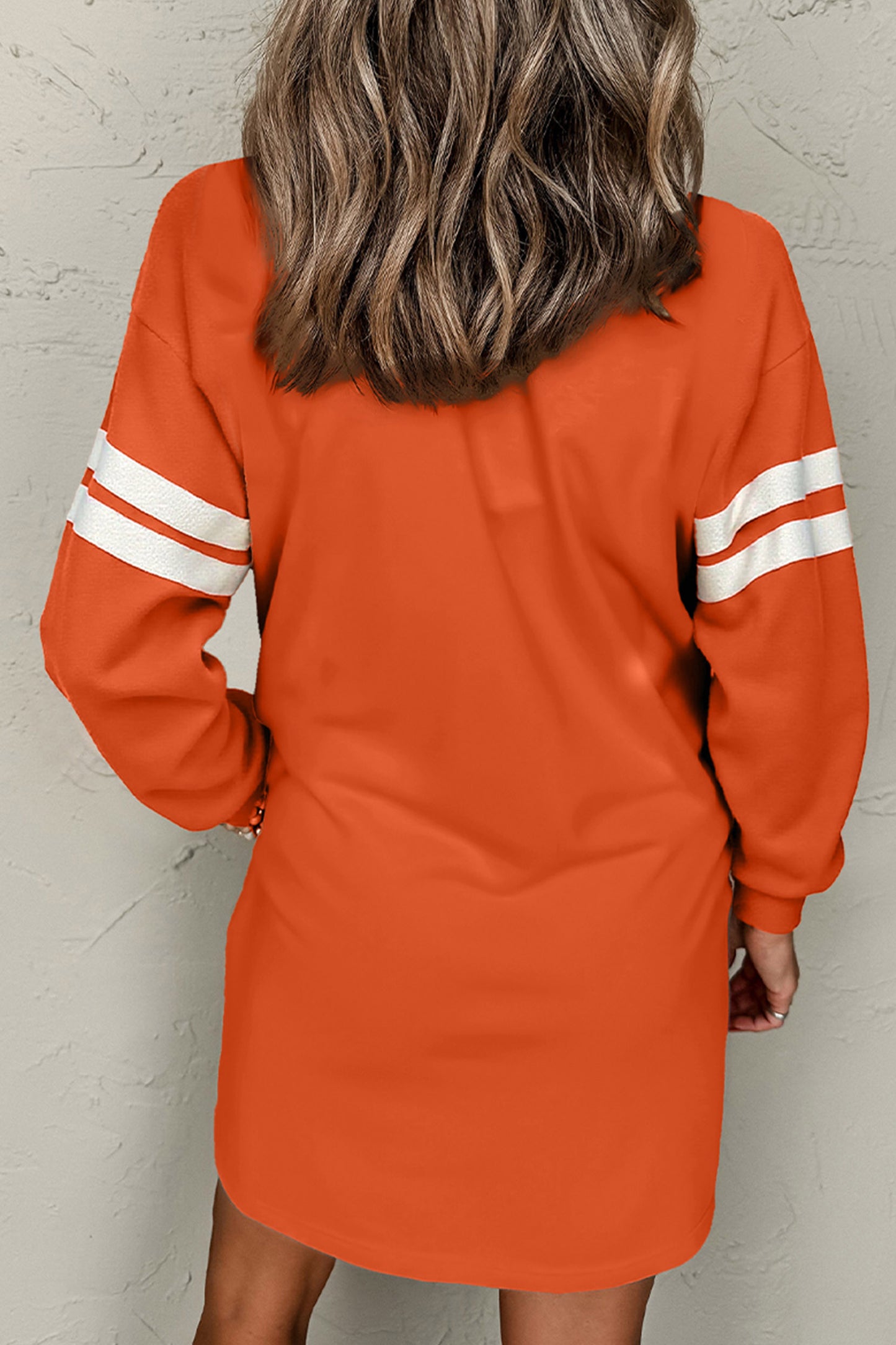 Orange Sequin Ghost Pattern Varsity Sleeve Sweatshirt Mini Dress with Pockets-Graphic/Graphic Dresses-[Adult]-[Female]-2022 Online Blue Zone Planet