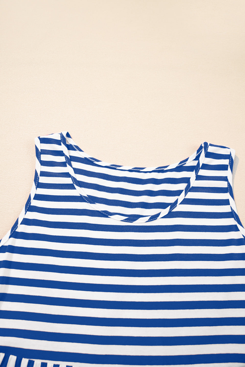 Sky Blue Stripe U Neck Sleeveless Loose Fit Mini Dress-TOPS / DRESSES-[Adult]-[Female]-2022 Online Blue Zone Planet