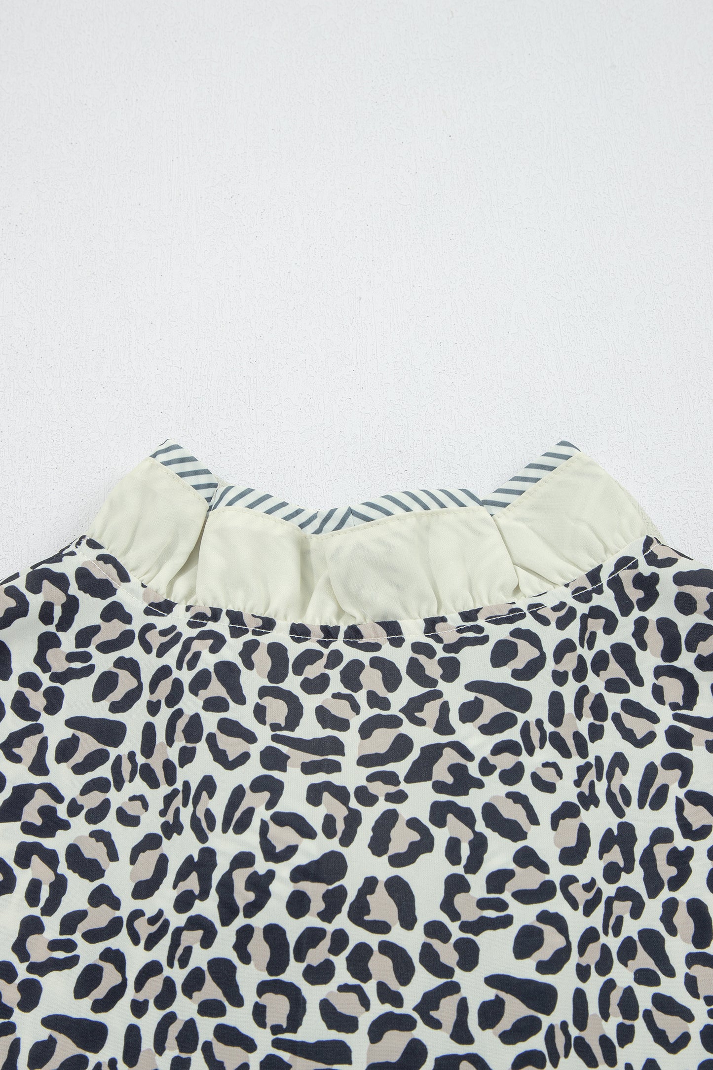 Black Plus Leopard Print Striped Color Block Trim Frilled V Neck Short Sleeve Blouse-Plus Size/Plus Size Tops/Plus Size Blouses & Shirts-[Adult]-[Female]-2022 Online Blue Zone Planet