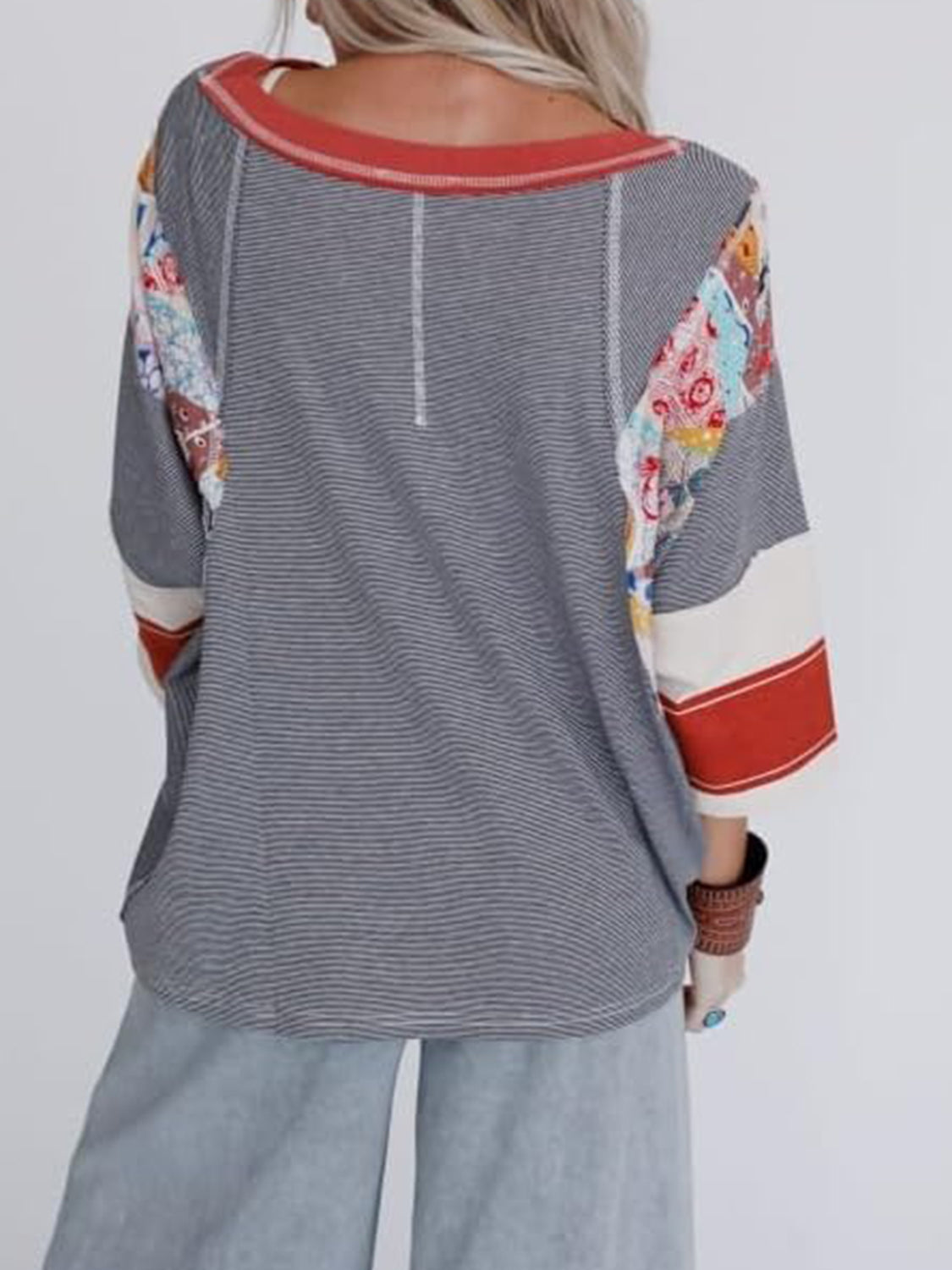 Color Block Printed Three-Quarter Sleeve Top-TOPS / DRESSES-[Adult]-[Female]-2022 Online Blue Zone Planet