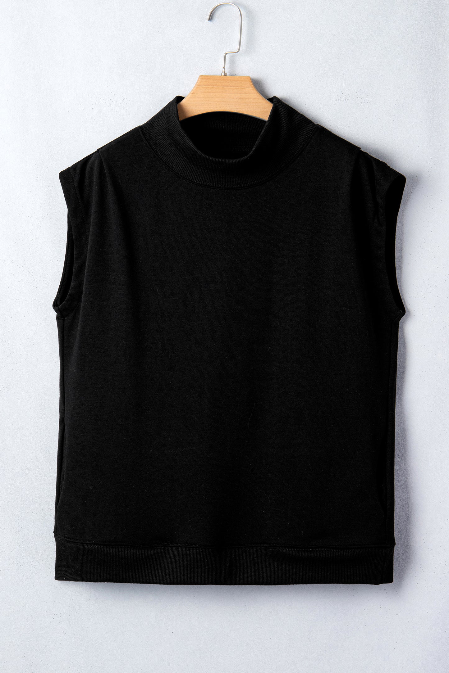 Black Solid Color High Neck Cap Sleeve Loose Top-Tops/Tops & Tees-[Adult]-[Female]-2022 Online Blue Zone Planet