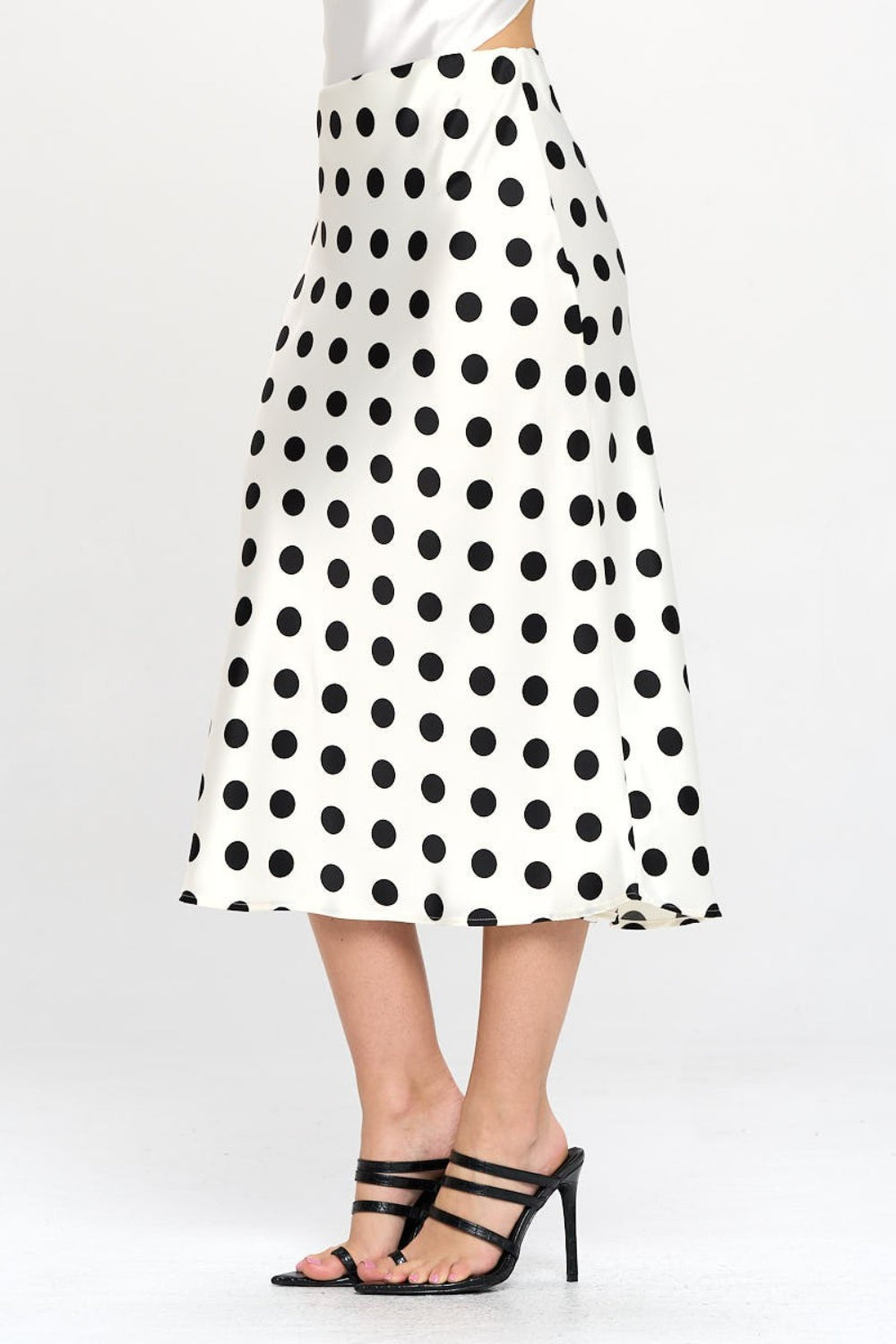 RENEE C Polka Dot Satin Midi Skirt-TOPS / DRESSES-[Adult]-[Female]-2022 Online Blue Zone Planet