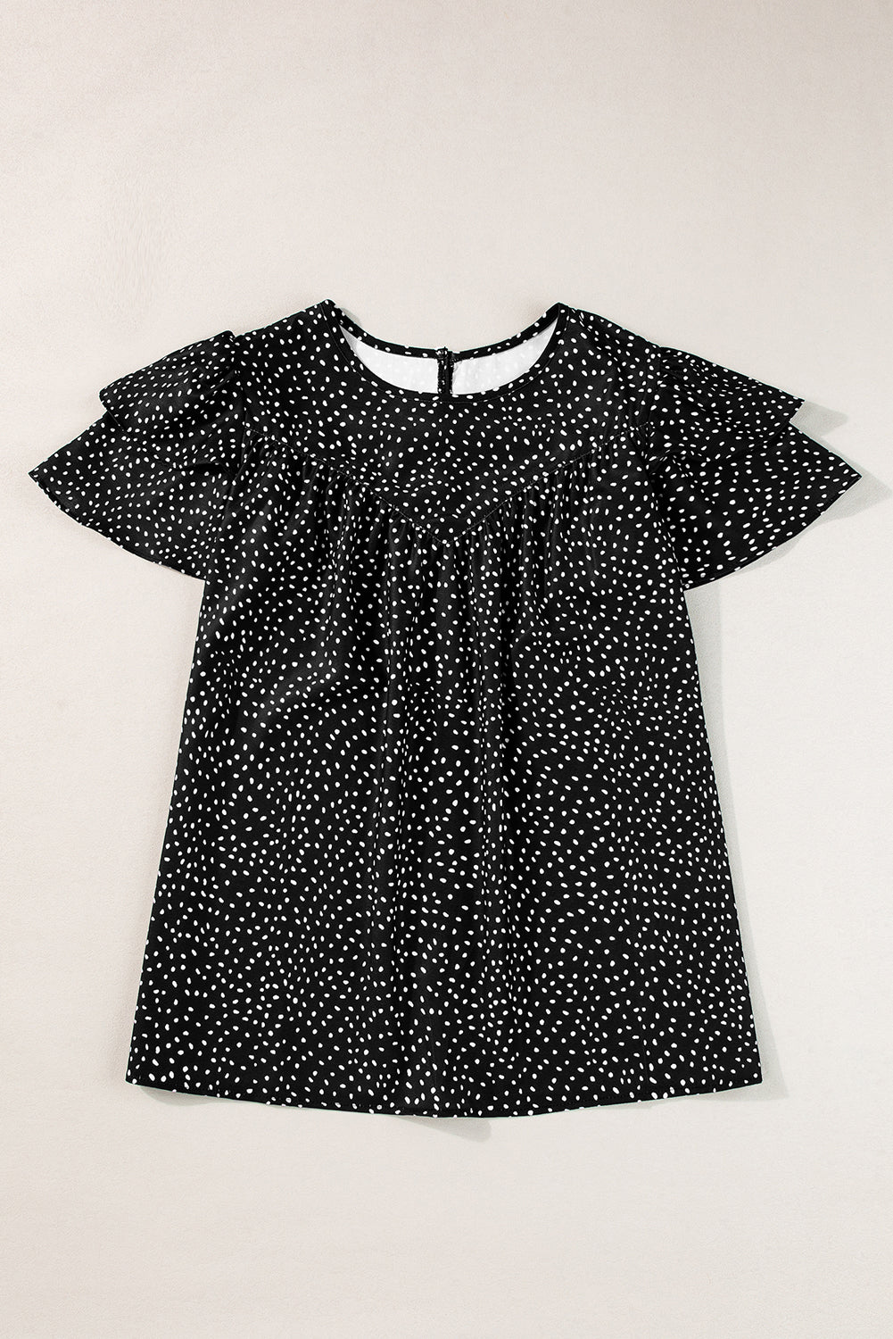 Laurel Green Dotted Ruffle Sleeve Crew Neck Ruched Blouse-Tops/Blouses & Shirts-[Adult]-[Female]-2022 Online Blue Zone Planet