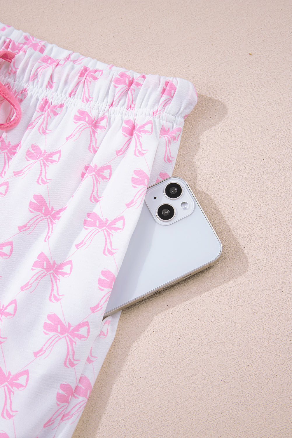 Pink Bow Print Long Sleeve Shirt and Pants Soft Pajama Set-Loungewear & Sleepwear/Sleepwear-[Adult]-[Female]-2022 Online Blue Zone Planet