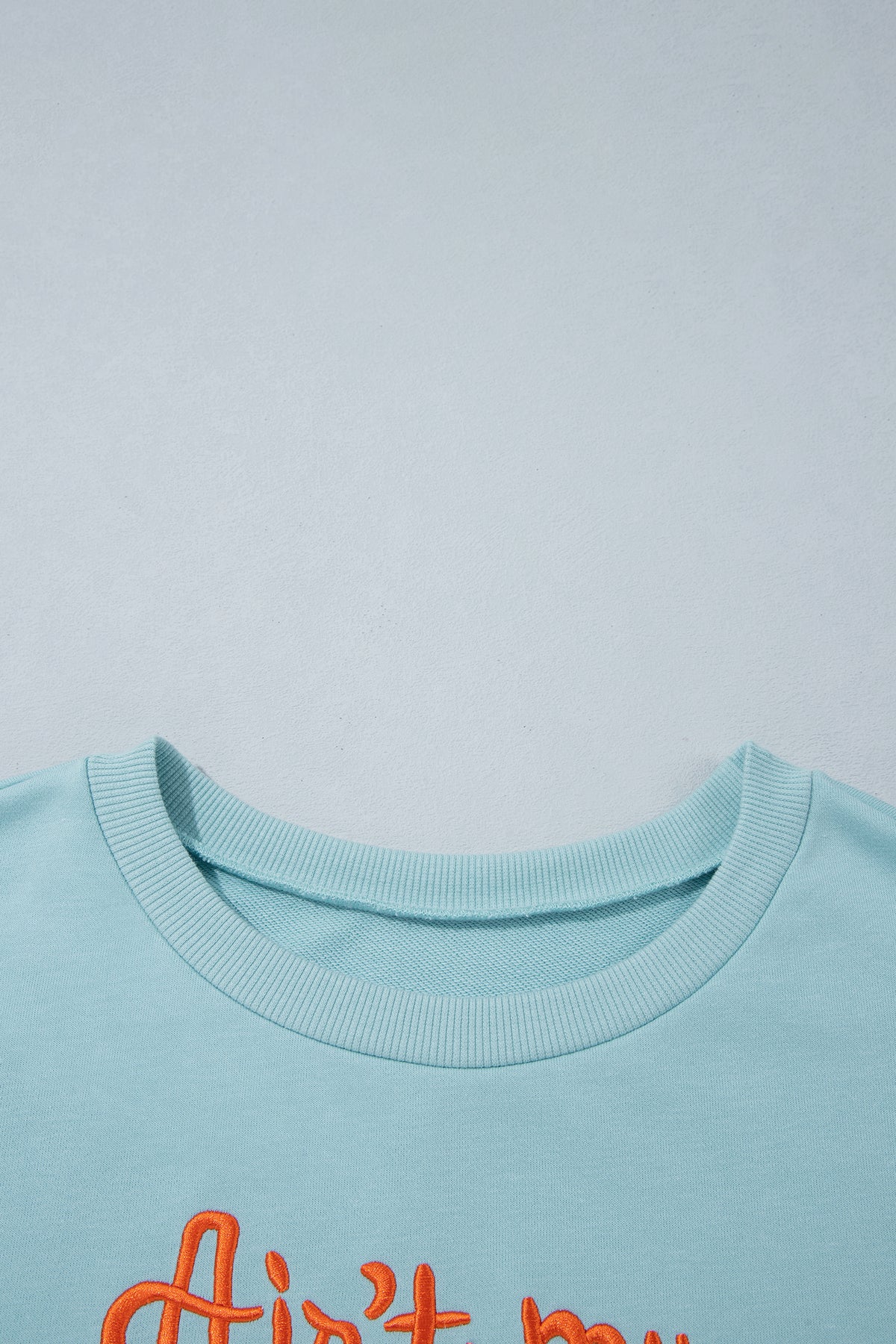 Haze Blue Letter Print Round Neck Loose Fit Long Sleeve Plus Size Sweatshirt-Plus Size/Plus Size Sweatshirts & Hoodies-[Adult]-[Female]-2022 Online Blue Zone Planet