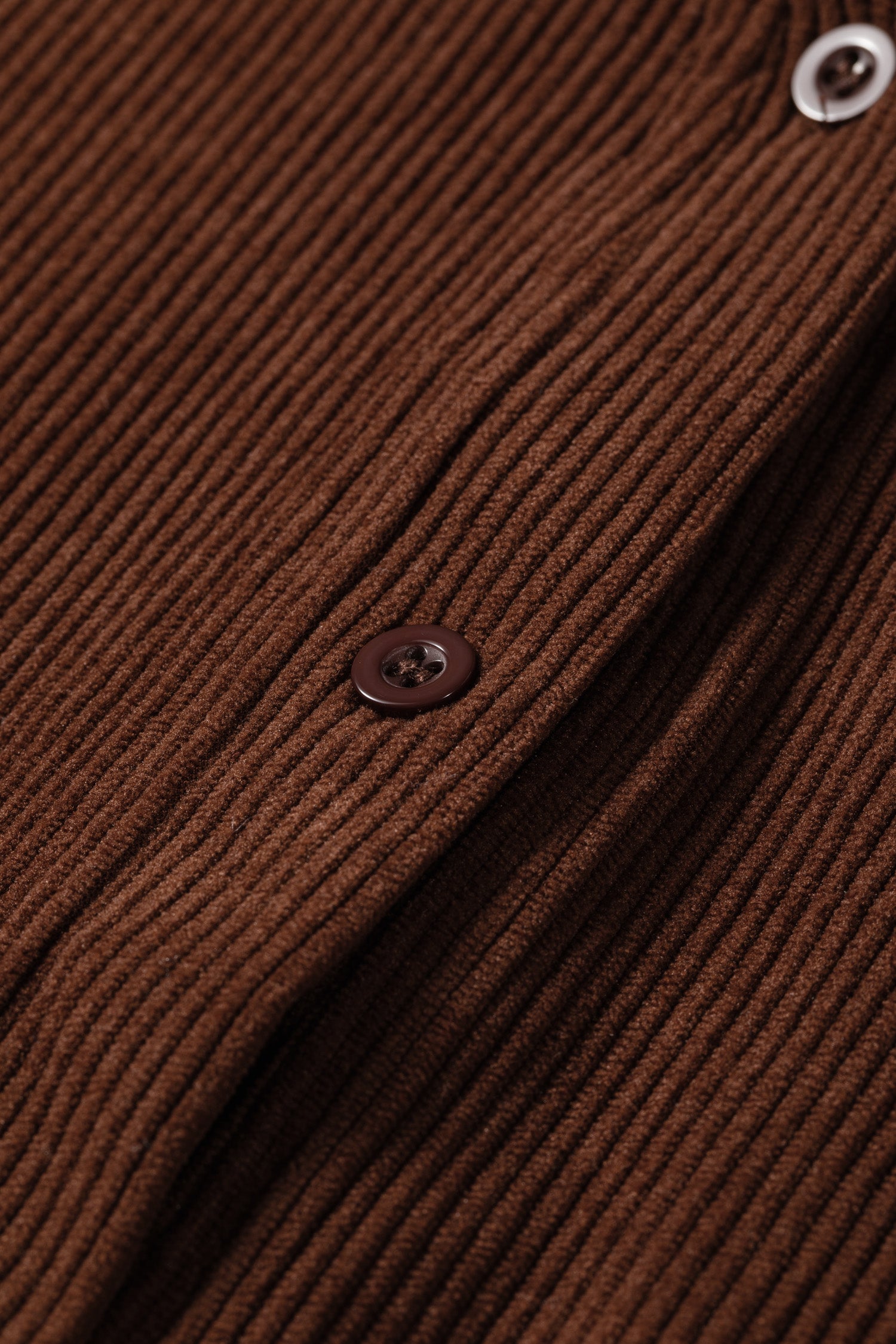 Coffee Solid Color Ruffle Trim V Neck Long Sleeve Button Corduroy Shakcet-Outerwear/Jackets-[Adult]-[Female]-2022 Online Blue Zone Planet