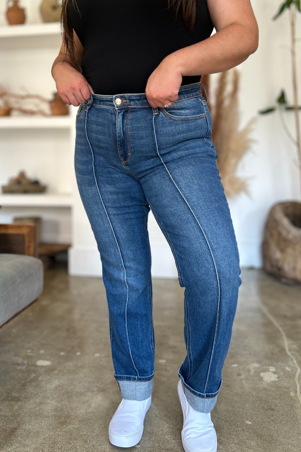 Blue Zone Planet | Judy Blue Full Size High Waist Front Seam Detail Straight Jeans-TOPS / DRESSES-[Adult]-[Female]-2022 Online Blue Zone Planet