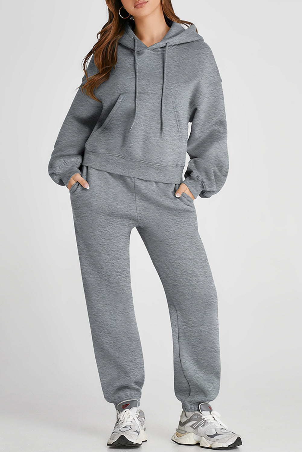 Dropped Shoulder Hooded Top and Pants Active Set-TOPS / DRESSES-[Adult]-[Female]-Gray-S-2022 Online Blue Zone Planet