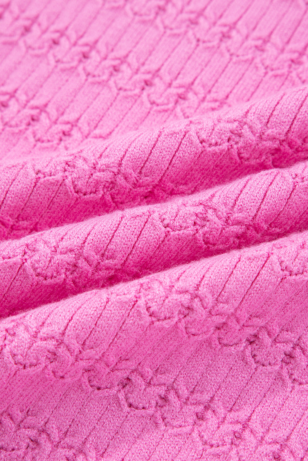 Bright Pink Trendy Pattern Knit Ribbed Cuffs Crew Neck Sweater-TOPS / DRESSES-[Adult]-[Female]-2022 Online Blue Zone Planet