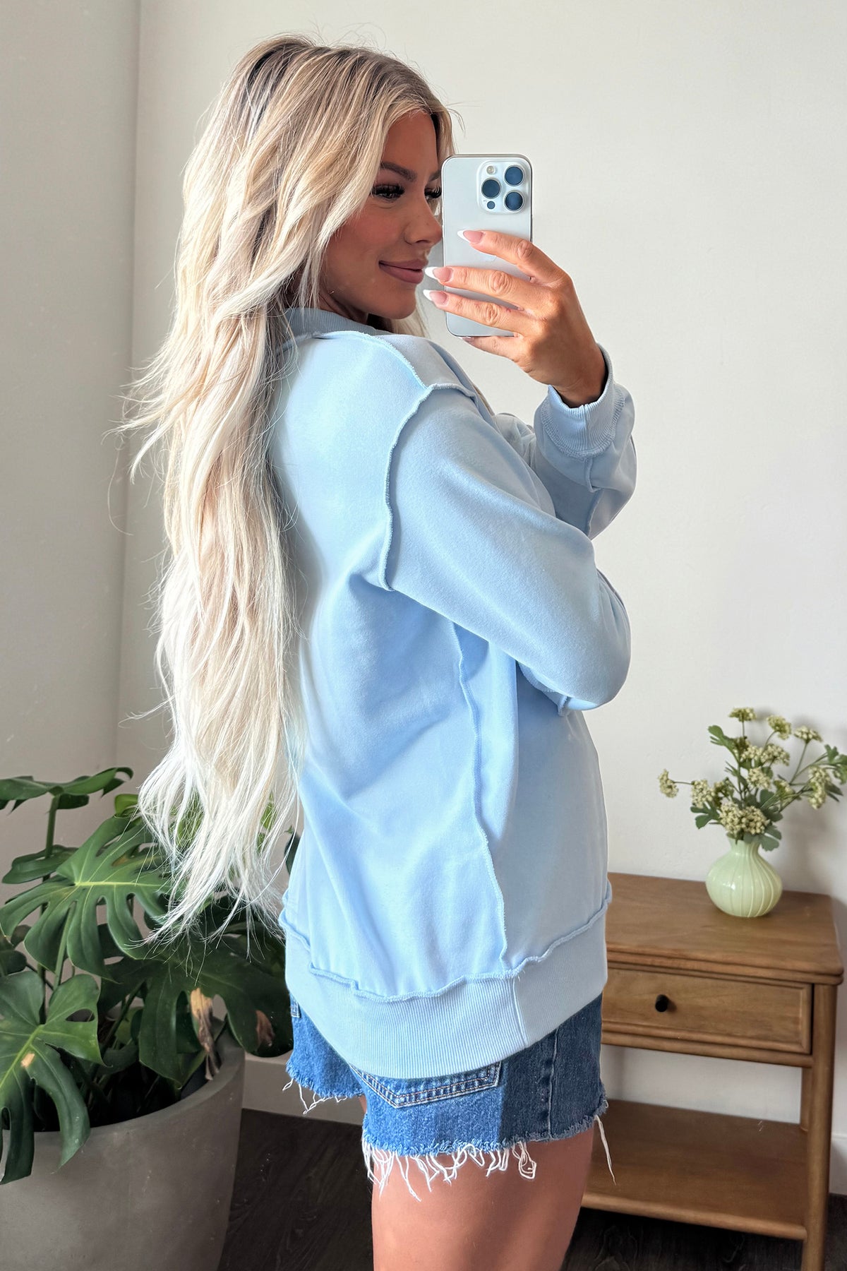 Mist Blue Jesus Saves Slogan Print Stand Neck Baggy Sweatshirt-Tops/Sweatshirts & Hoodies-[Adult]-[Female]-2022 Online Blue Zone Planet