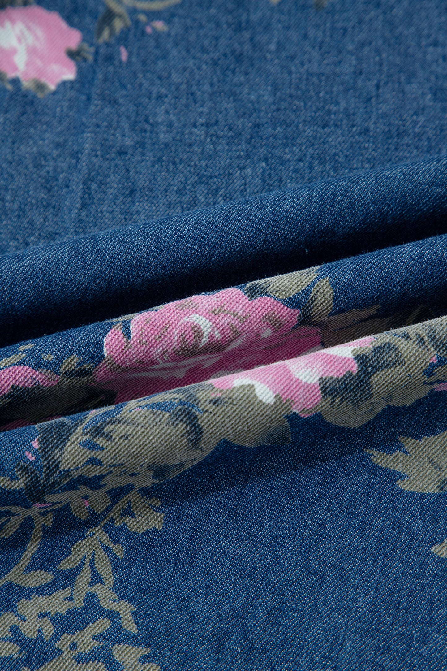 Blue Retro Floral Print Tie Elastic Waist Button Pintuck Wide Leg Jeans-Bottoms/Jeans-[Adult]-[Female]-2022 Online Blue Zone Planet