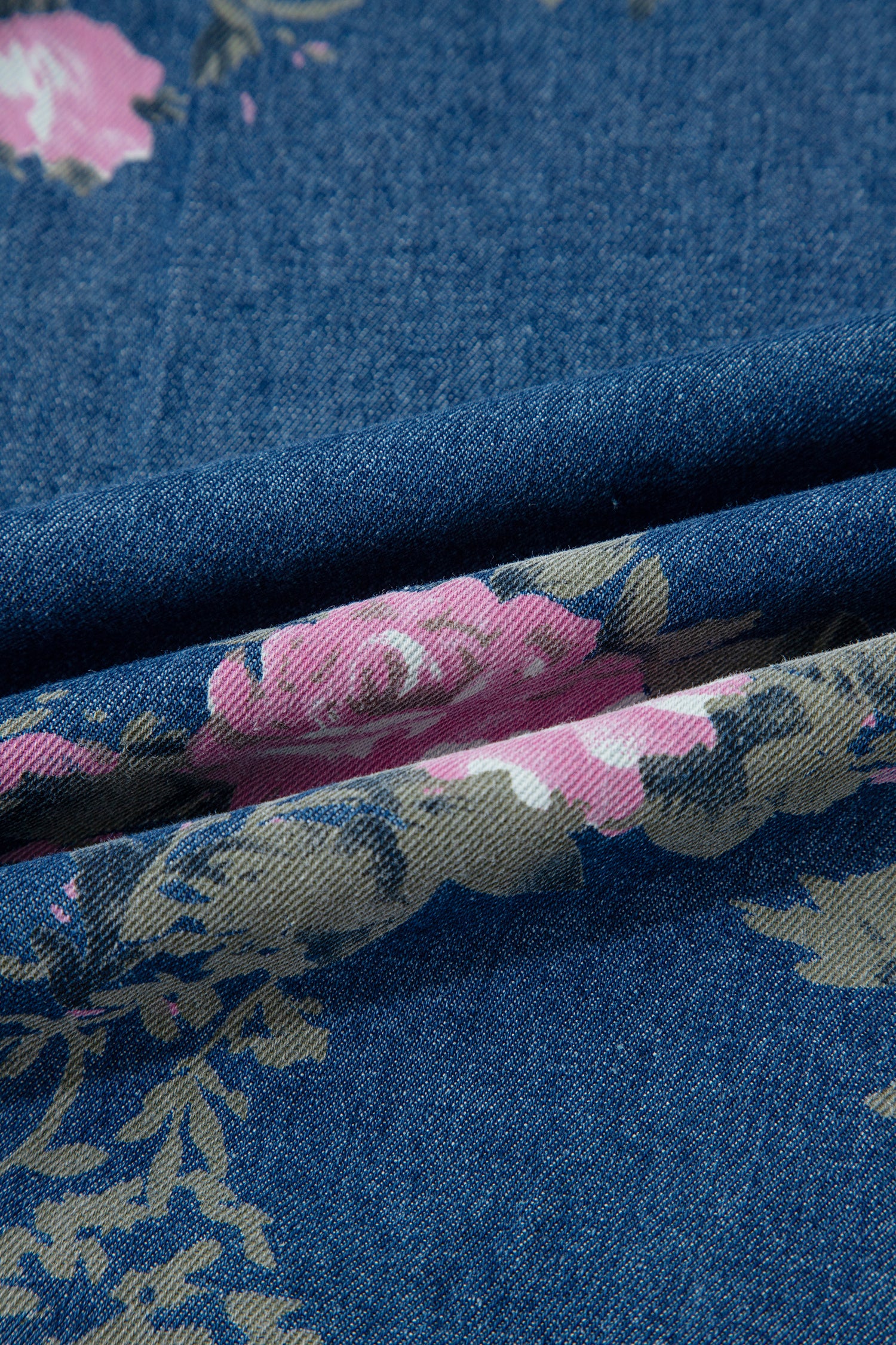Blue Retro Floral Print Tie Elastic Waist Button Pintuck Wide Leg Jeans-Bottoms/Jeans-[Adult]-[Female]-2022 Online Blue Zone Planet
