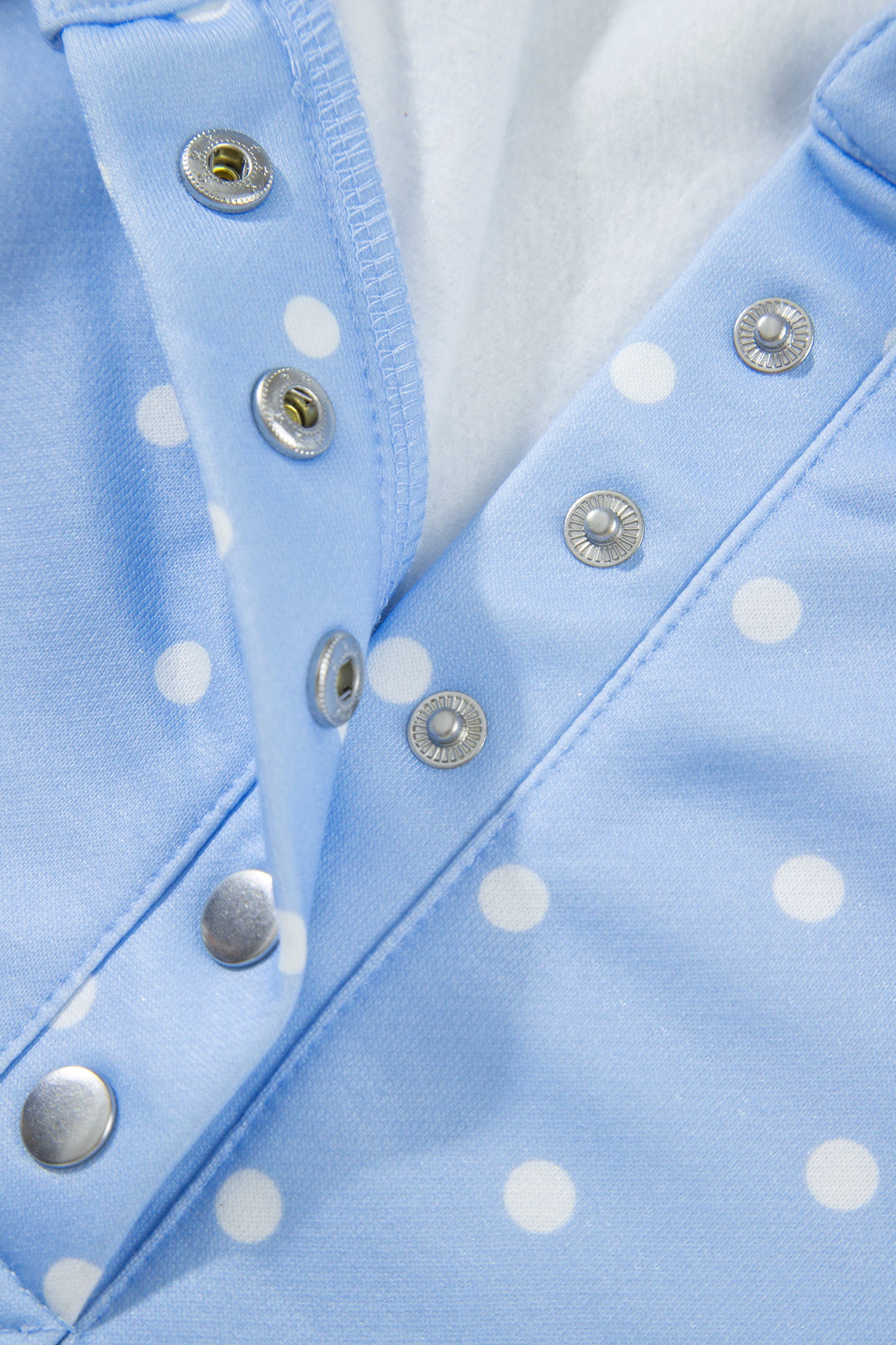 Sky Blue Polka Dot V Neck Metal Button Long Sleeve Shift Plus Size Sweatshirt-Plus Size/Plus Size Sweatshirts & Hoodies-[Adult]-[Female]-2022 Online Blue Zone Planet