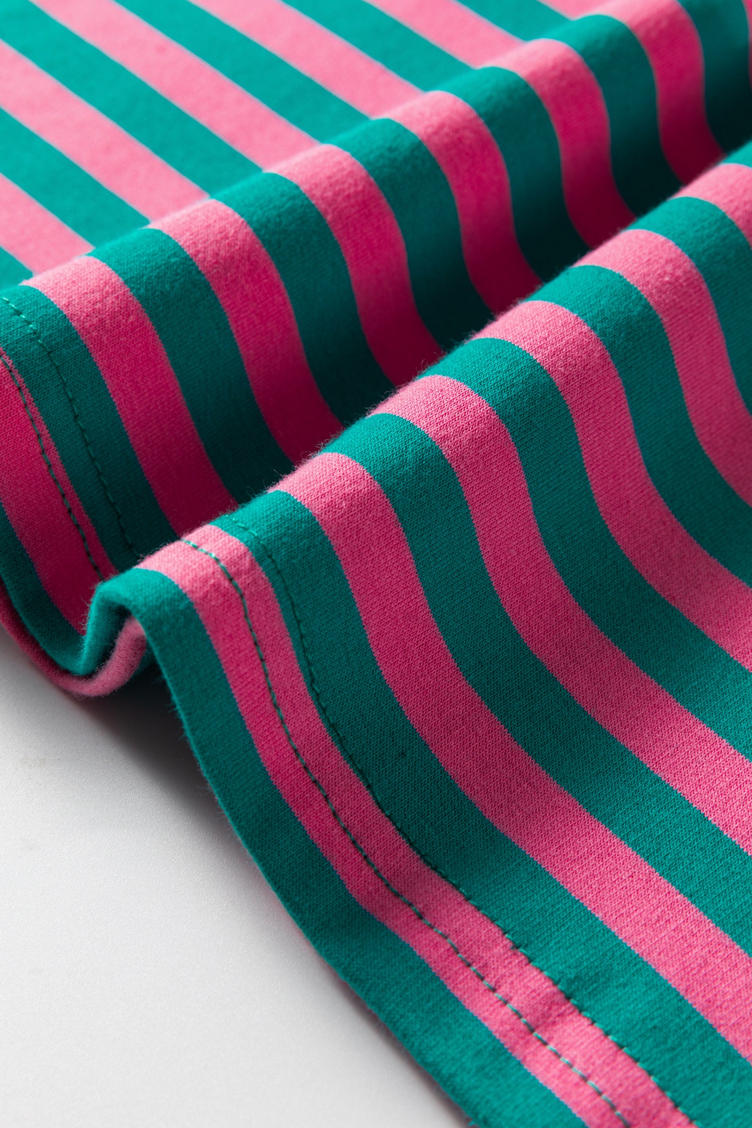 Sachet Pink Striped Print Drop Shoulder Lace Trim Bracelet Sleeve Loose Top-Bracelet-[Adult]-[Female]-2022 Online Blue Zone Planet