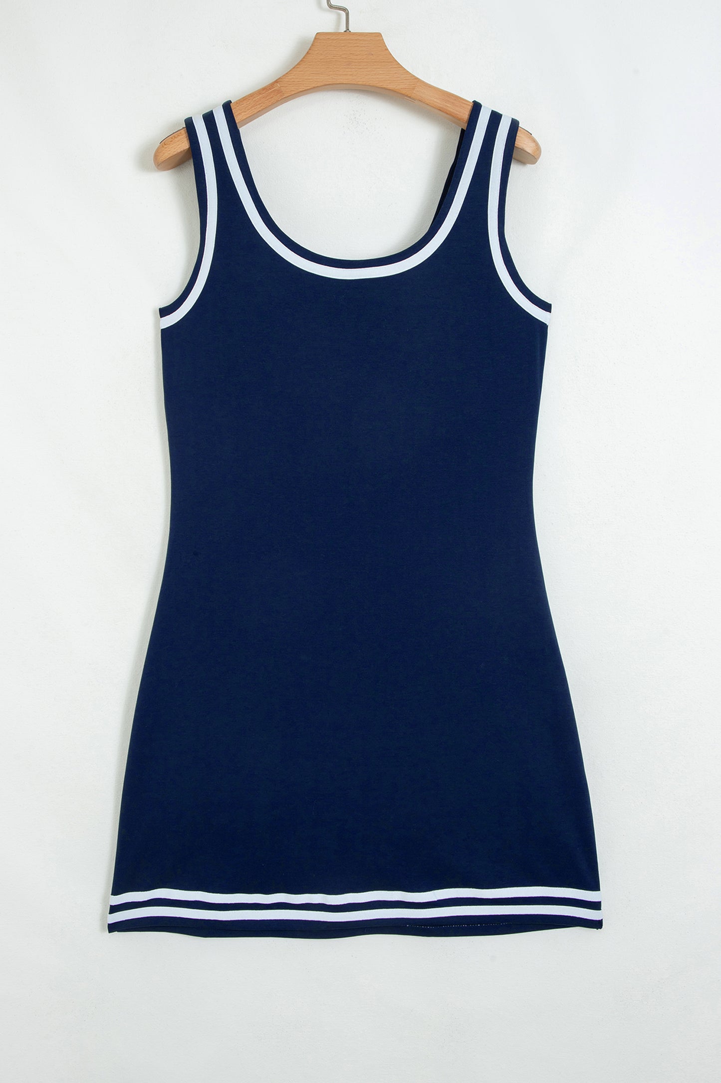 Dirty blue Contrast Trim U Neck Sleeveless Mini Dress-TOPS / DRESSES-[Adult]-[Female]-2022 Online Blue Zone Planet