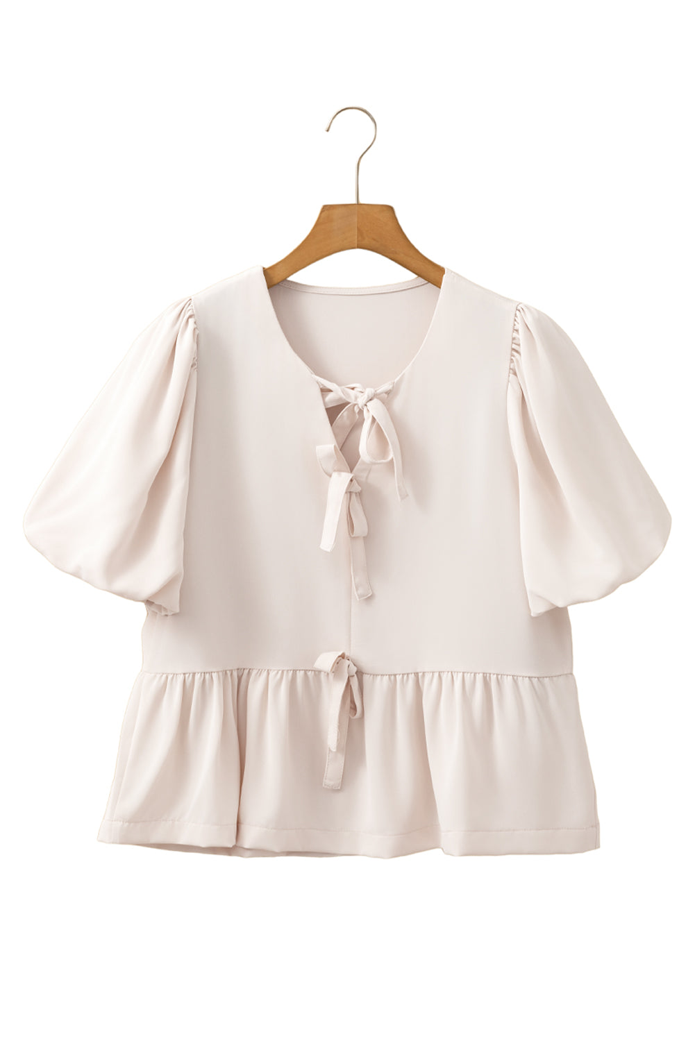 White Sweet Bowknot Puff Sleeve Peplum Blouse-Blouses-[Adult]-[Female]-2022 Online Blue Zone Planet