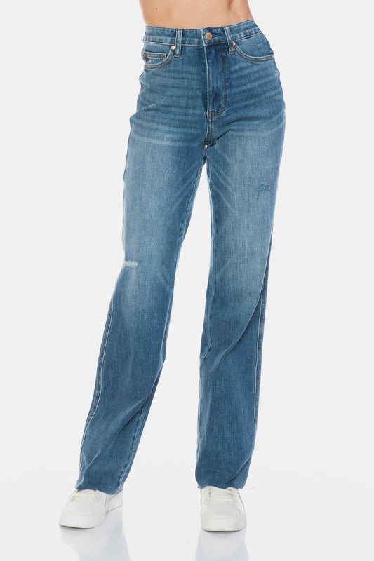 Blue Zone Planet | Judy Blue Full Size Tummy Control Cut Raw Hem Straight Jeans-BOTTOMS SIZES SMALL MEDIUM LARGE-[Adult]-[Female]-Medium-0/24-2022 Online Blue Zone Planet