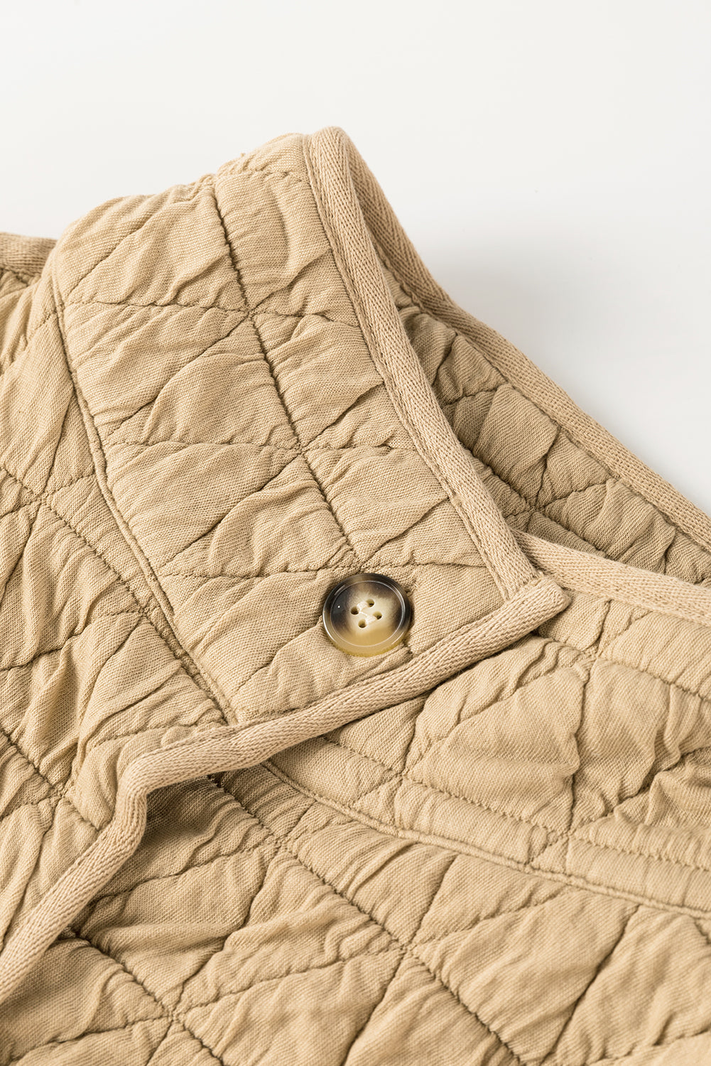 Khaki Quilted Button Front Funnel Neck Jacket-Outerwear/Jackets-[Adult]-[Female]-2022 Online Blue Zone Planet