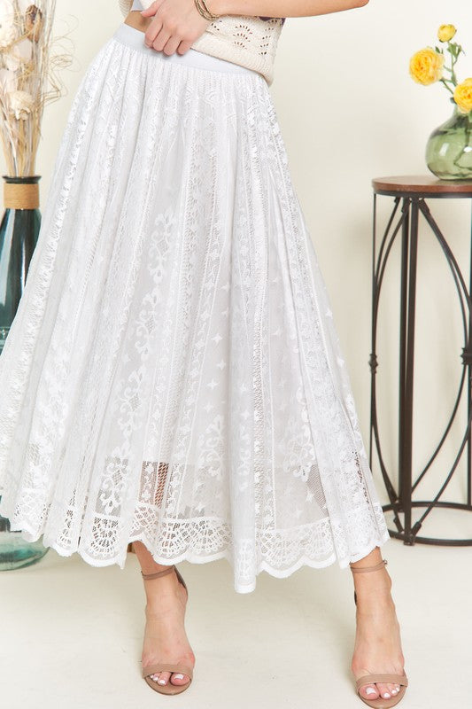 ADORA Elastic Waist Lace Midi Skirt