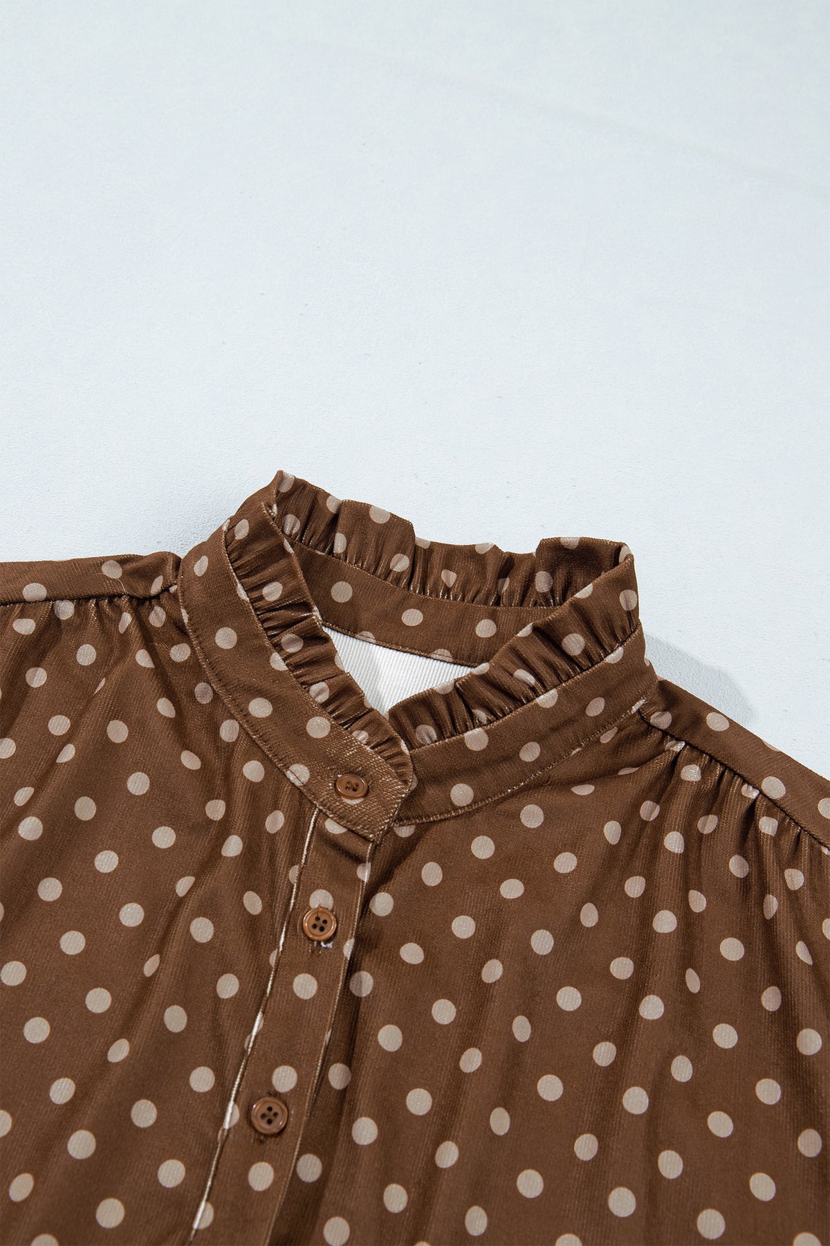 Brown Polka Dot V Neck Long Sleeve Button Shift Dress-TOPS / DRESSES-[Adult]-[Female]-2022 Online Blue Zone Planet