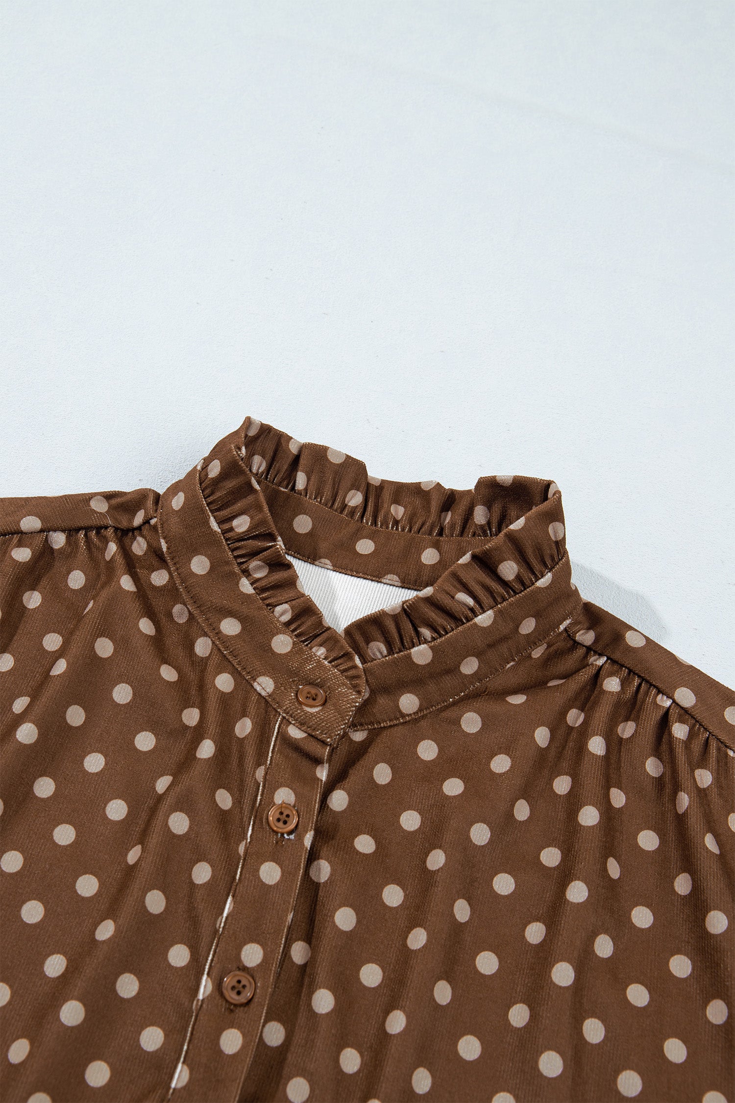 Brown Polka Dot V Neck Long Sleeve Button Shift Dress-TOPS / DRESSES-[Adult]-[Female]-2022 Online Blue Zone Planet
