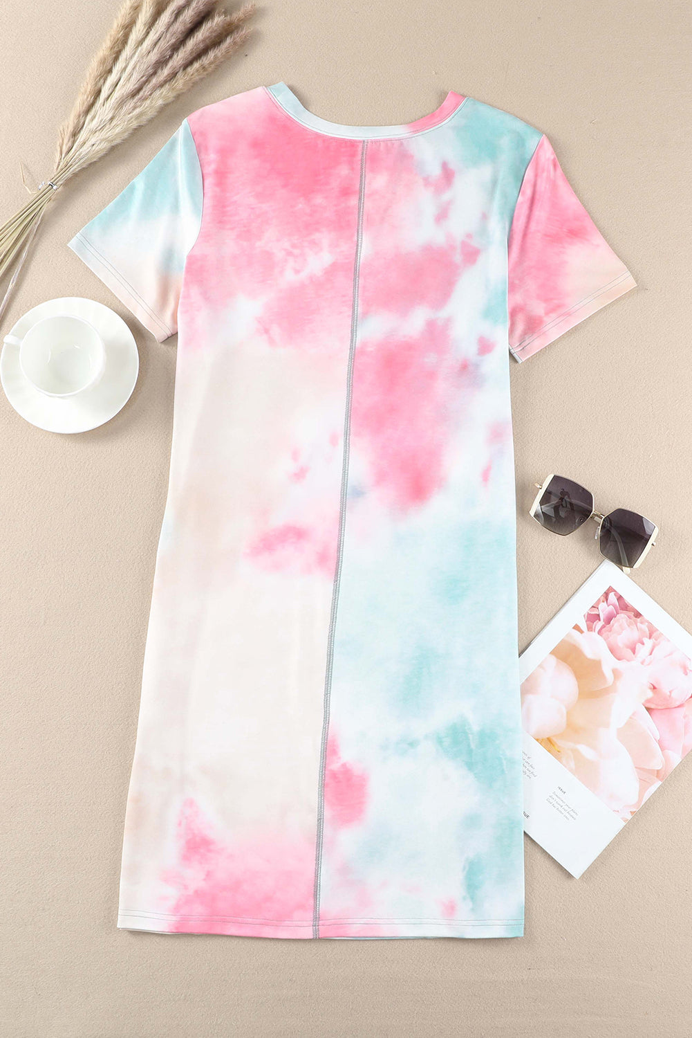 Multicolor Tie Dye Oversized Slit Tee Dress Blue Zone Planet