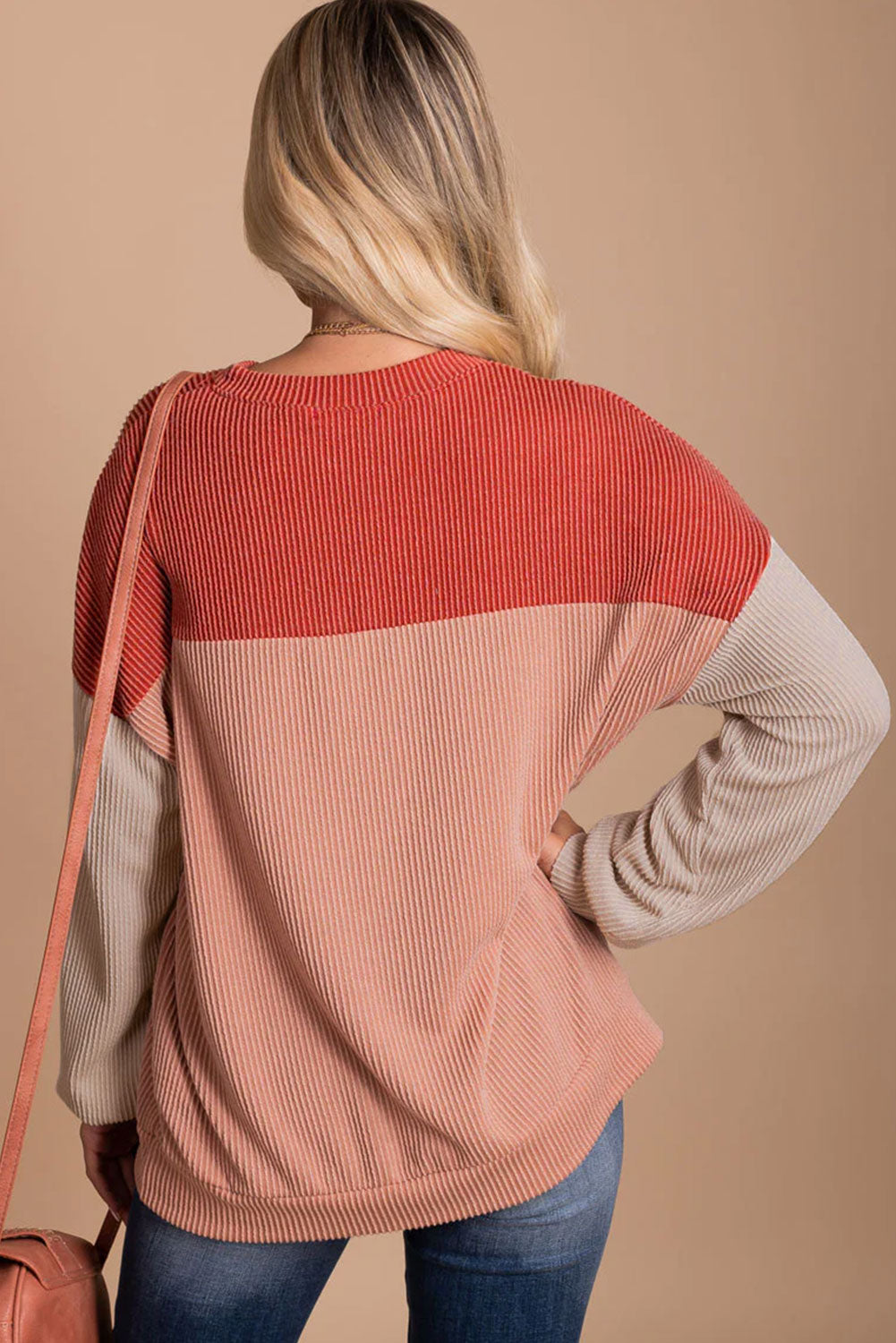 Green Color Block Long Sleeve Ribbed Loose Top-Sale (50% OFF)/30% OFF-[Adult]-[Female]-2022 Online Blue Zone Planet