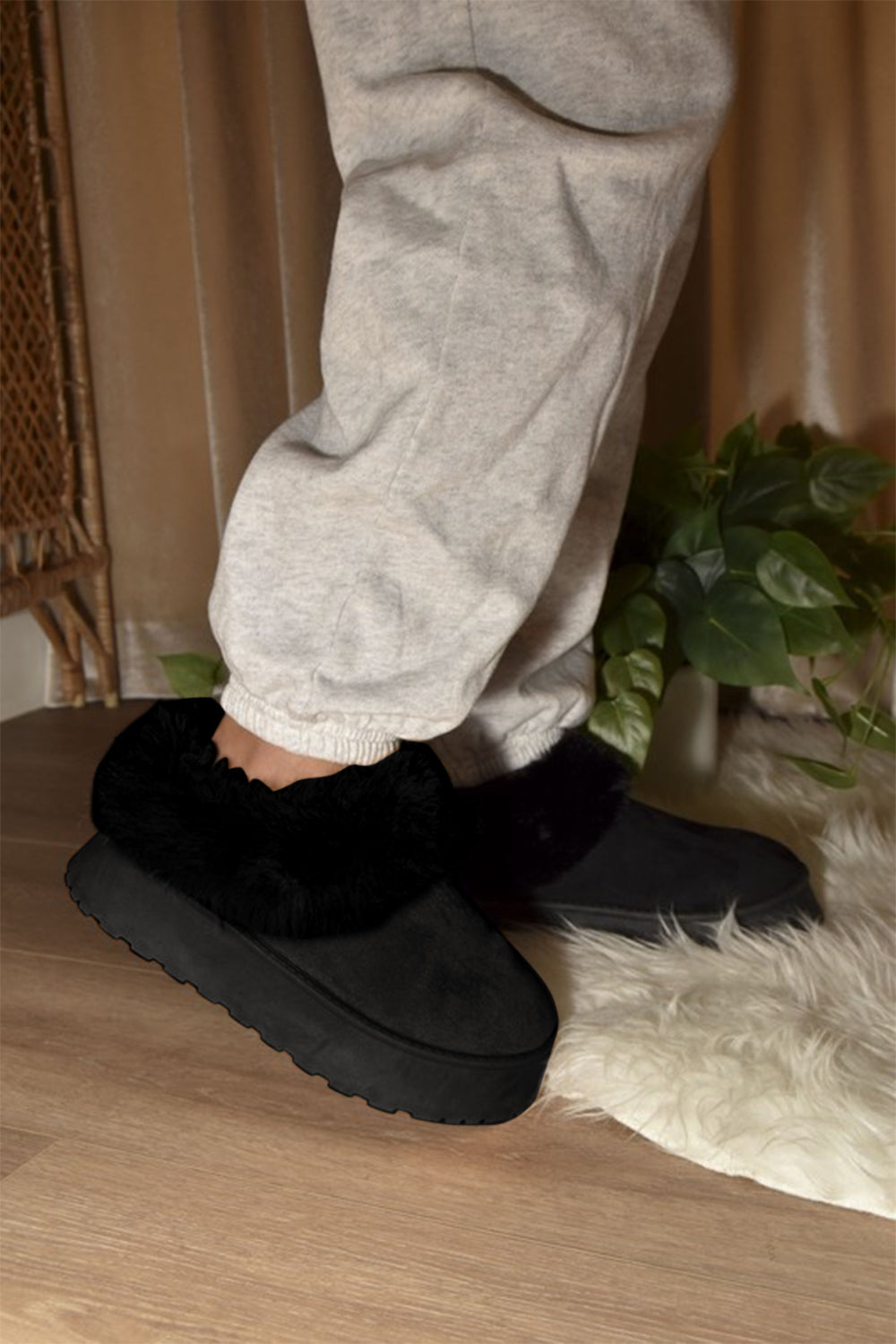 WILD DIVA Faux-Fur Platform Slip On Booties-BOOTIES-[Adult]-[Female]-2022 Online Blue Zone Planet