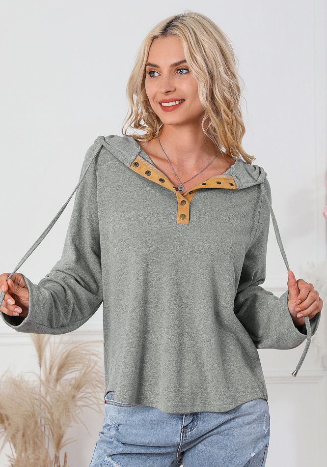 Drawstring Quarter Snap Long Sleeve Hoodie-TOPS / DRESSES-[Adult]-[Female]-2022 Online Blue Zone Planet