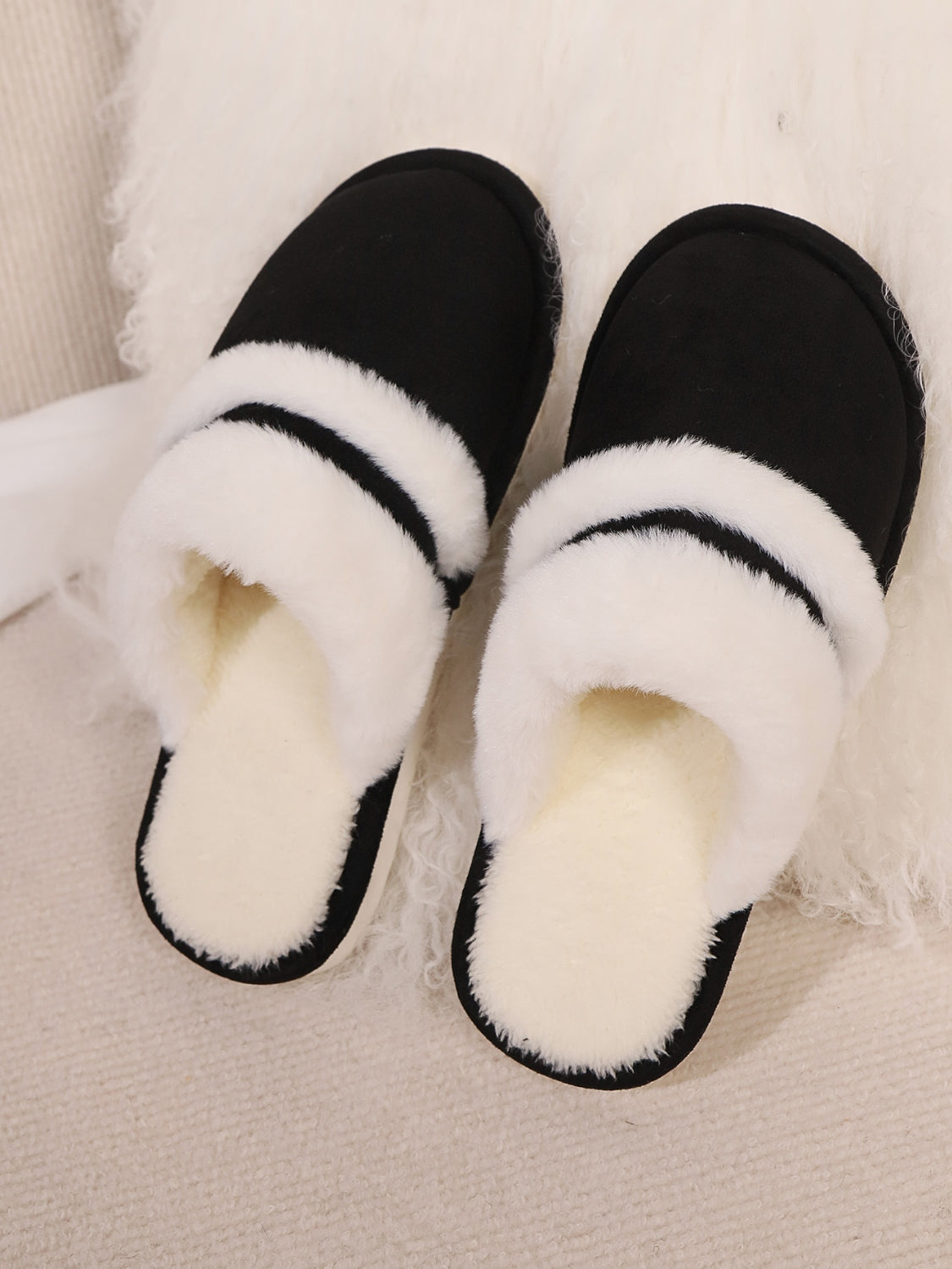 Contrast Faux Fur Round Toe Slippers-SHOES-[Adult]-[Female]-2022 Online Blue Zone Planet