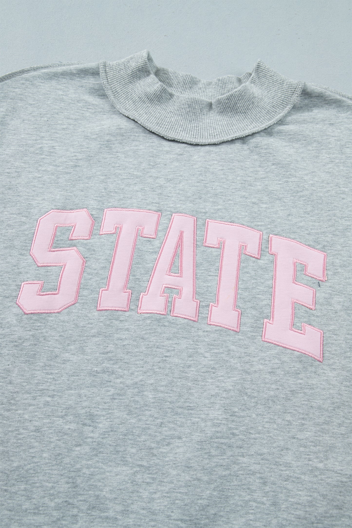 Light Grey Exposed Seam Mock Neck Letter Embroidered Loose Sweatshirt-Tops/Sweatshirts & Hoodies-[Adult]-[Female]-2022 Online Blue Zone Planet
