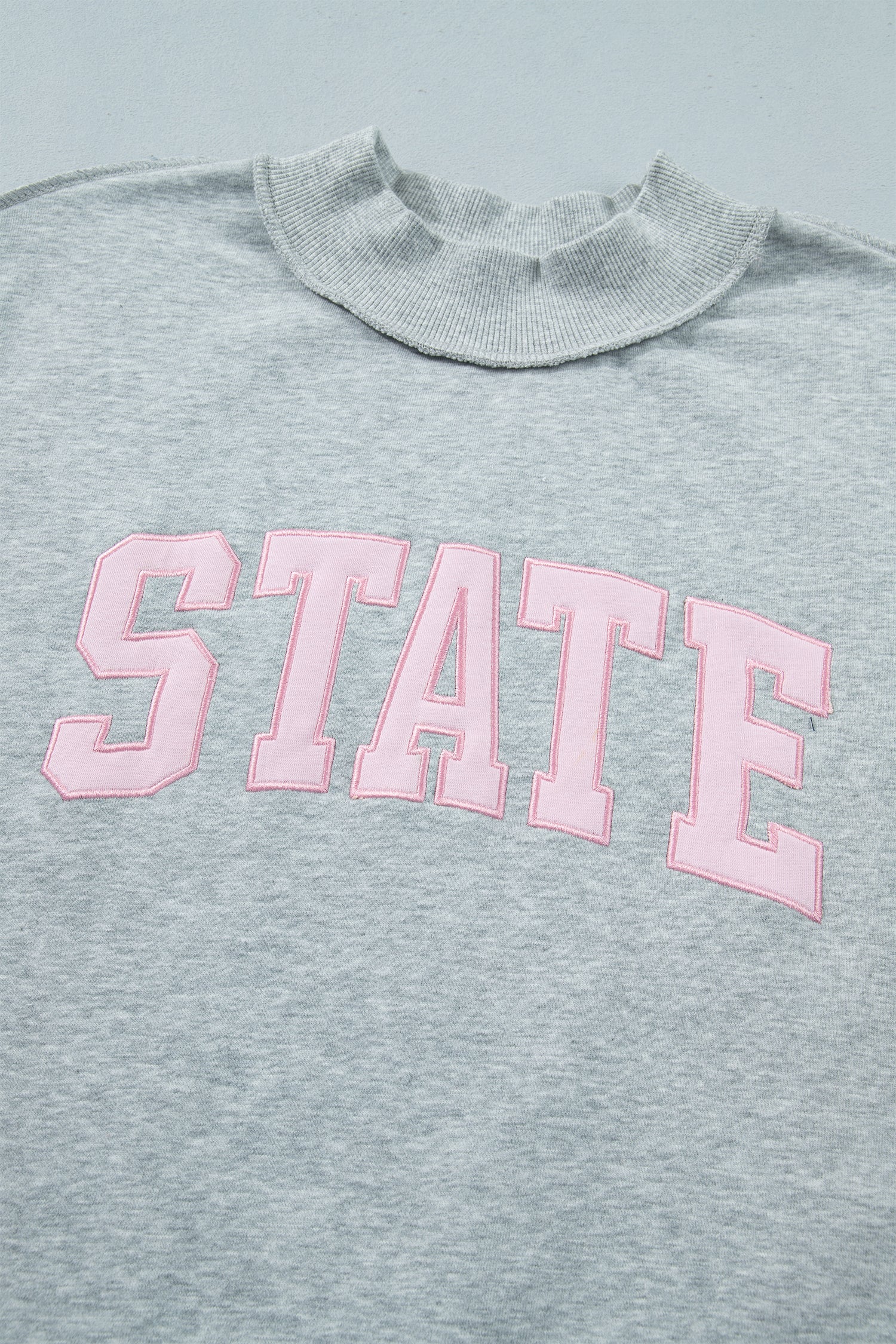 Light Grey Exposed Seam Mock Neck Letter Embroidered Loose Sweatshirt-Tops/Sweatshirts & Hoodies-[Adult]-[Female]-2022 Online Blue Zone Planet