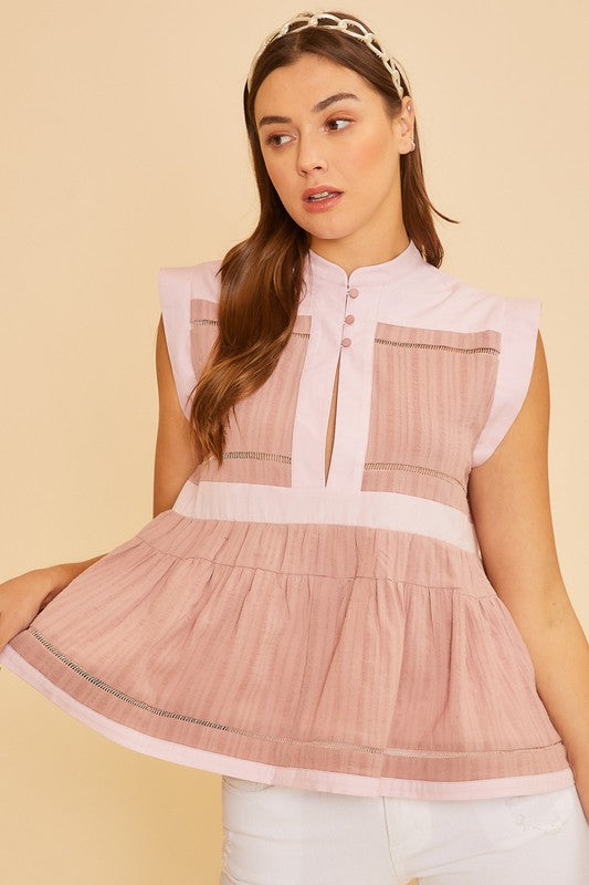 Annie Wear Contrast Trim Peplum Button Detail Blouse-TOPS / DRESSES-[Adult]-[Female]-2022 Online Blue Zone Planet