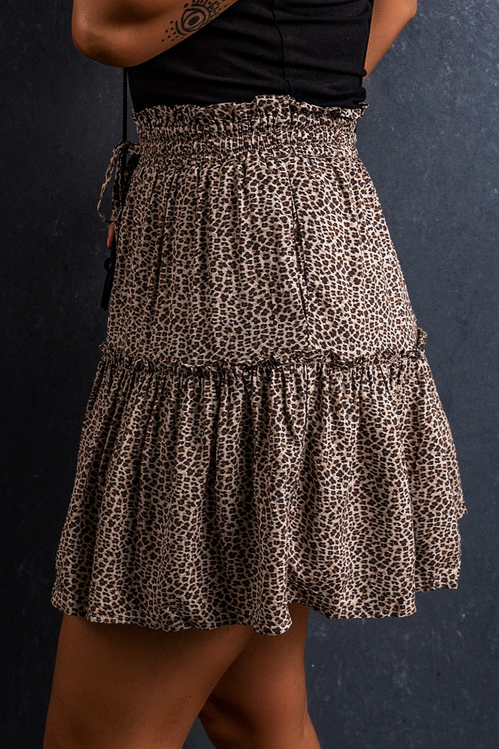 Frill Leopard Elastic Waist Skirt-[Adult]-[Female]-2022 Online Blue Zone Planet