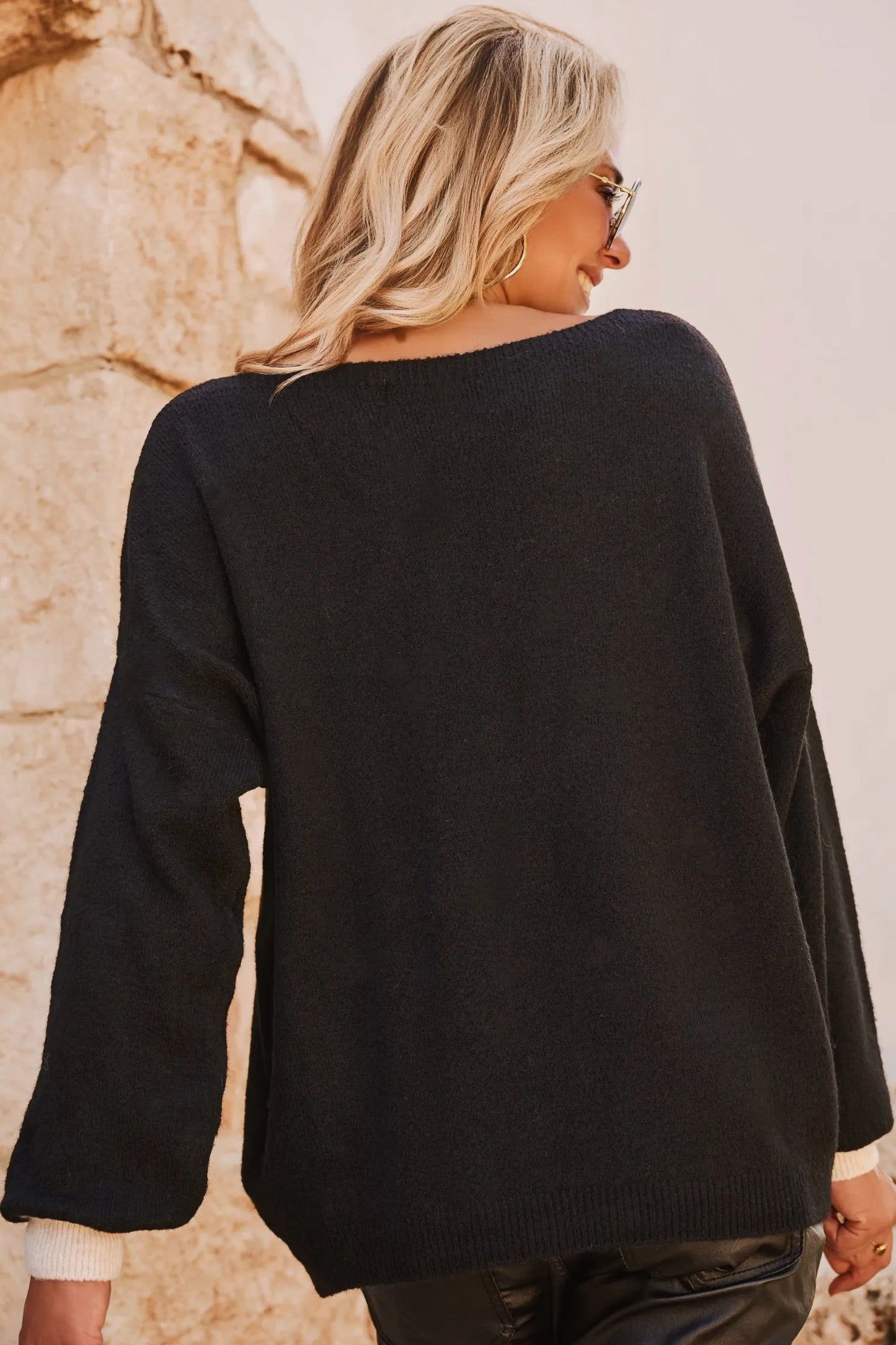 Black Heart Detail Contrast Cuffs Baggy Sweater-TOPS / DRESSES-[Adult]-[Female]-2022 Online Blue Zone Planet