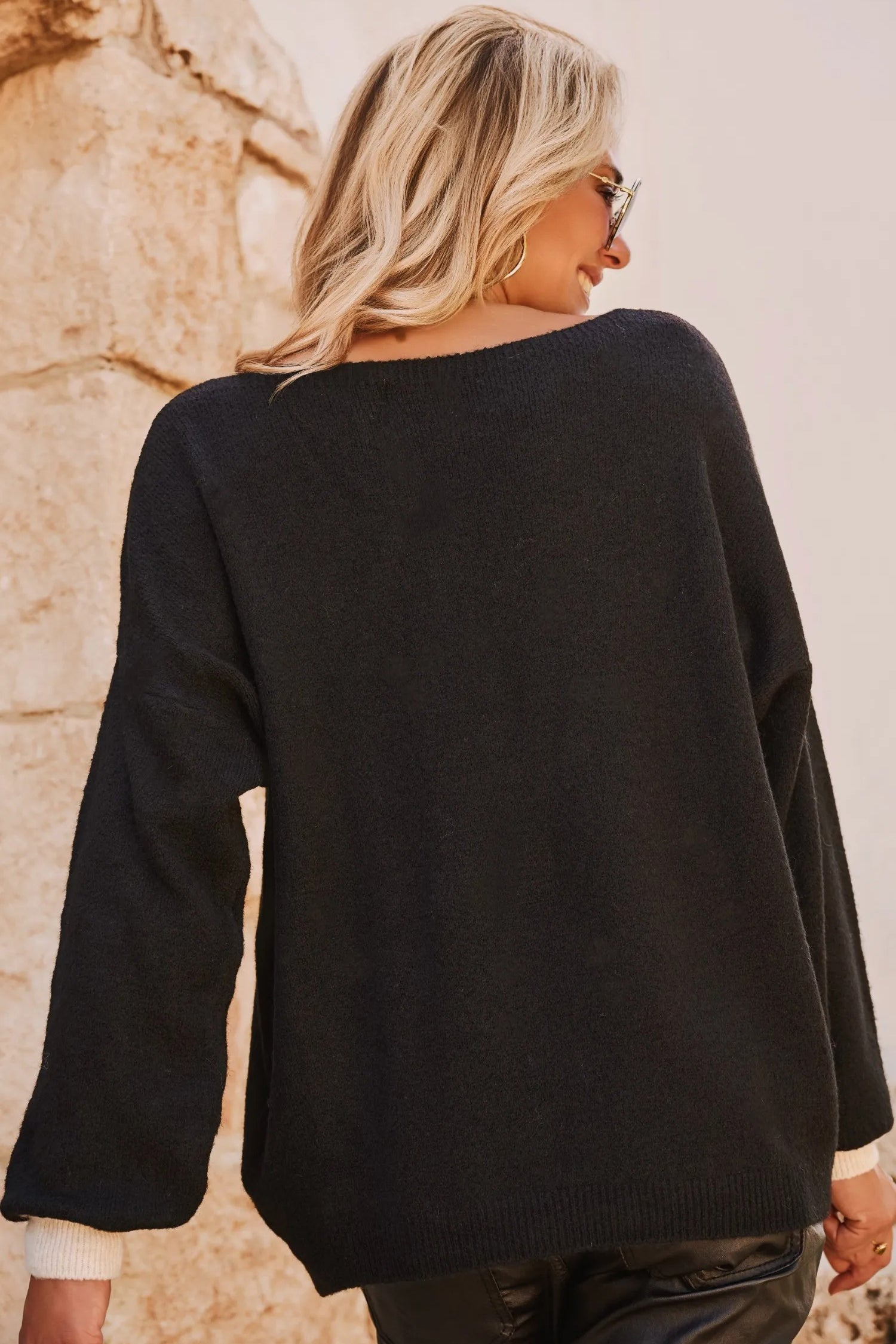 Black Heart Detail Contrast Cuffs Baggy Sweater-TOPS / DRESSES-[Adult]-[Female]-2022 Online Blue Zone Planet
